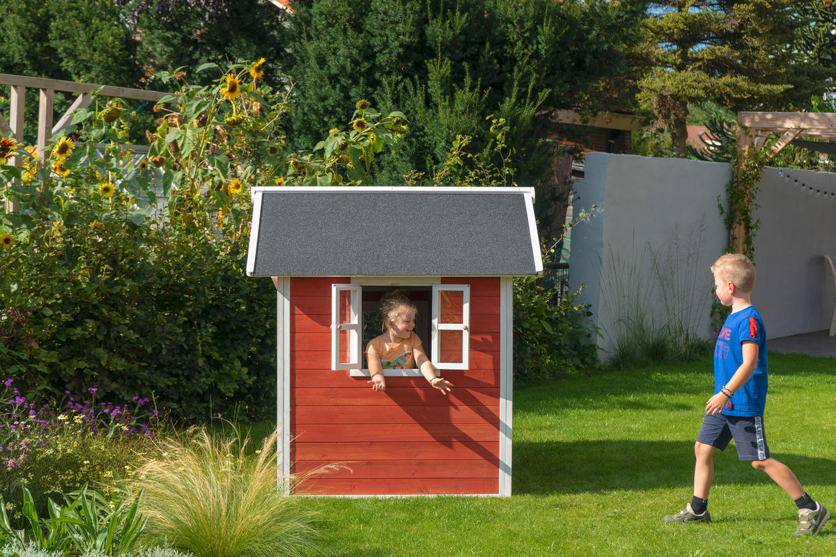 LEKHUS SPIELHAUS EXIT LOFT 100  - röd, Klassisk, trä (149/135/159cm) - EXIT Toys