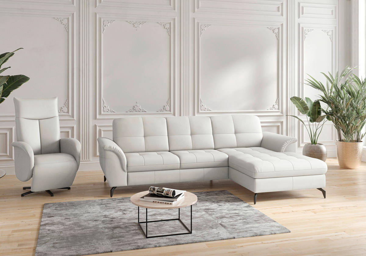 ECKSOFA in Vliesstoff Kombination Echtleder/Stoff Weiß  262/164 cm  - Schwarz/Weiß, MODERN, Leder/Textil (262/164cm) - Sit & More