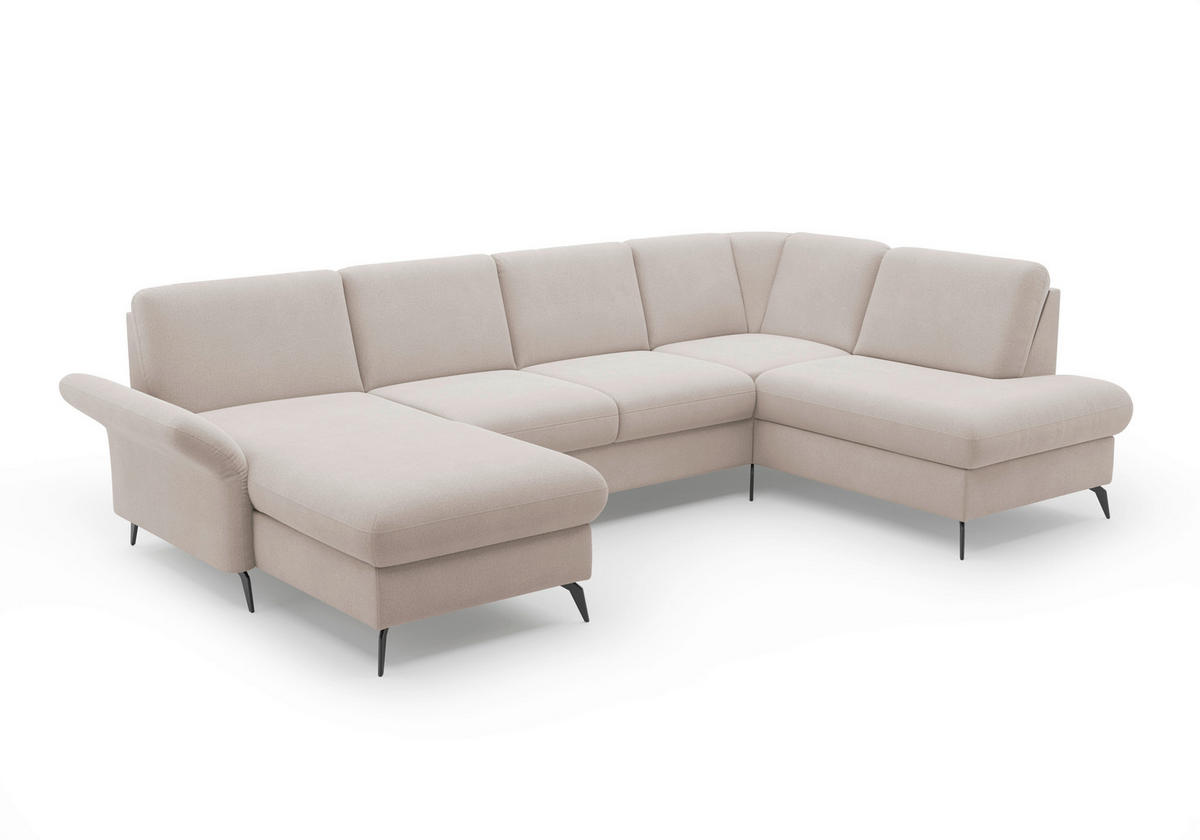 WOHNLANDSCHAFT in Flachgewebe Greige  - Greige/Schwarz, KONVENTIONELL, Textil/Metall (164/314/195cm) - Sit & More