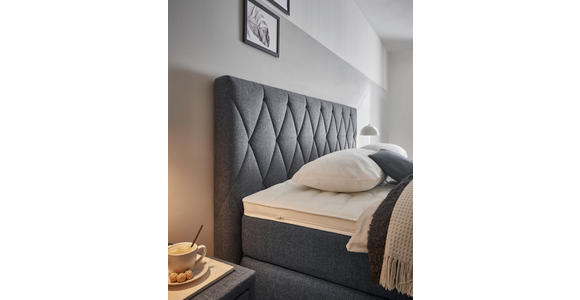 BOXSPRINGBETT 180/200 cm,  in Dunkelblau, Matratze, Topper, unterschiedliche Matratzenhärtegrade je Bettseite, H2 + H3 = mittel + fest  - Schwarz/Dunkelblau, KONVENTIONELL, Holz/Kunststoff (180/200cm) - Voleo