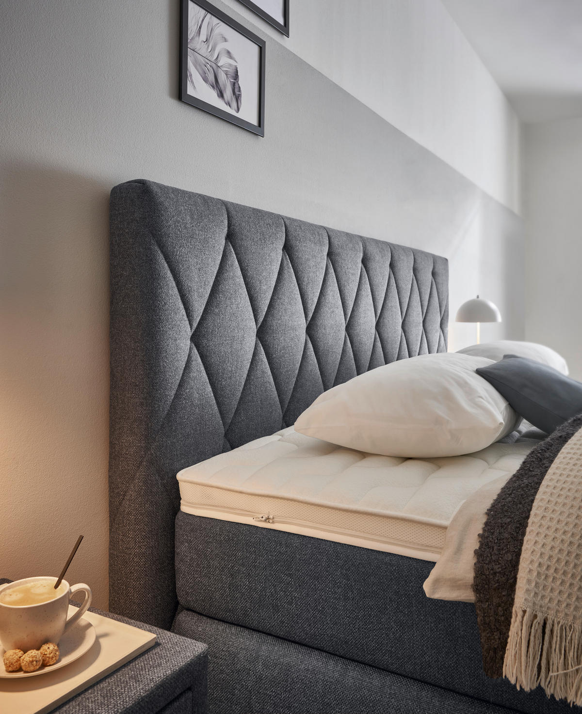 BOXSPRINGBETT 180/200 cm,  in Dunkelblau, Matratze, Topper, unterschiedliche Matratzenhärtegrade je Bettseite, H2 + H3 = mittel + fest  - Schwarz/Dunkelblau, KONVENTIONELL, Holz/Kunststoff (180/200cm) - Voleo