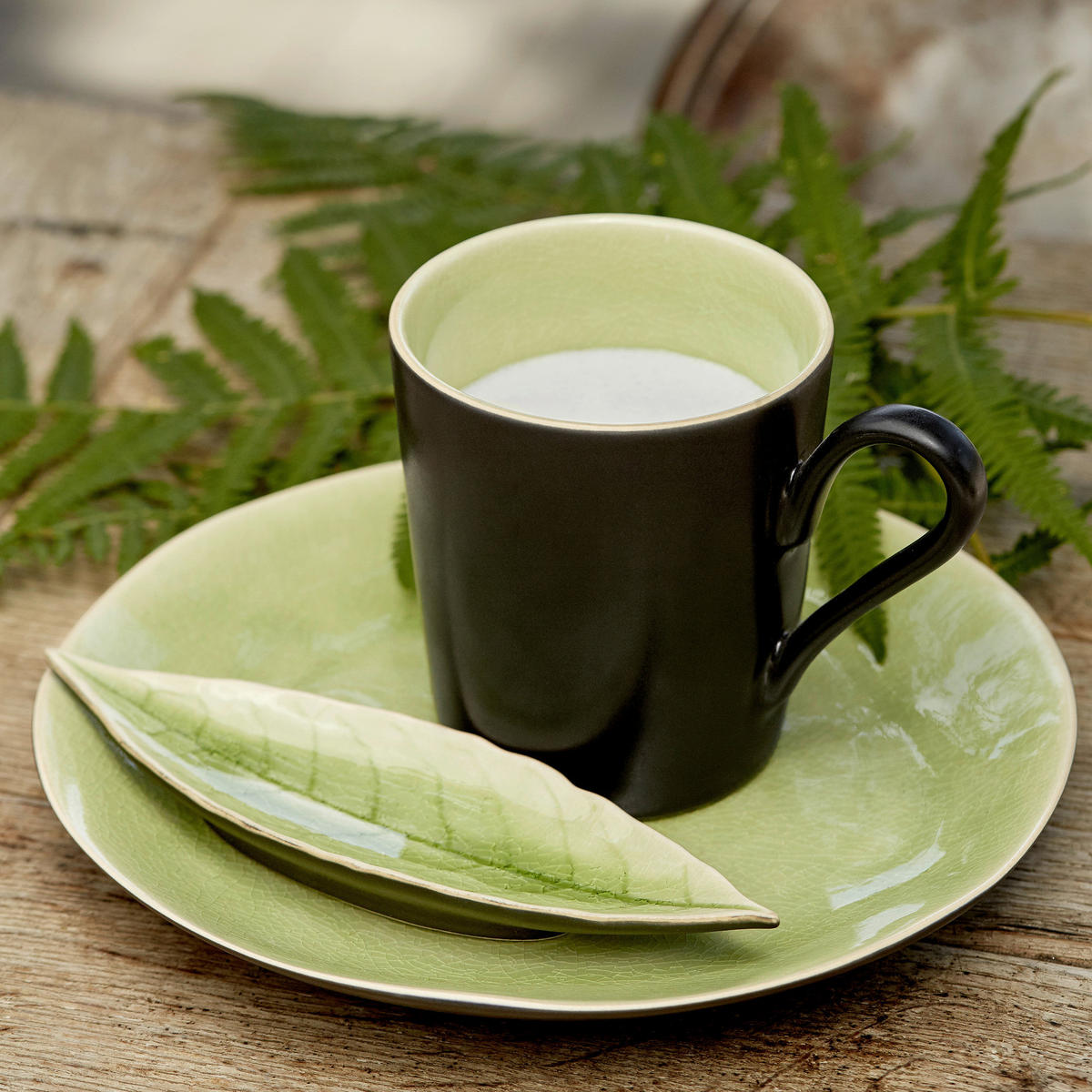 KOMBISERVICE Schwarz, Salbeigrün RIVIERA 30-teilig 6 Personen  - Salbeigrün/Schwarz, Basics, Keramik - Costa Nova