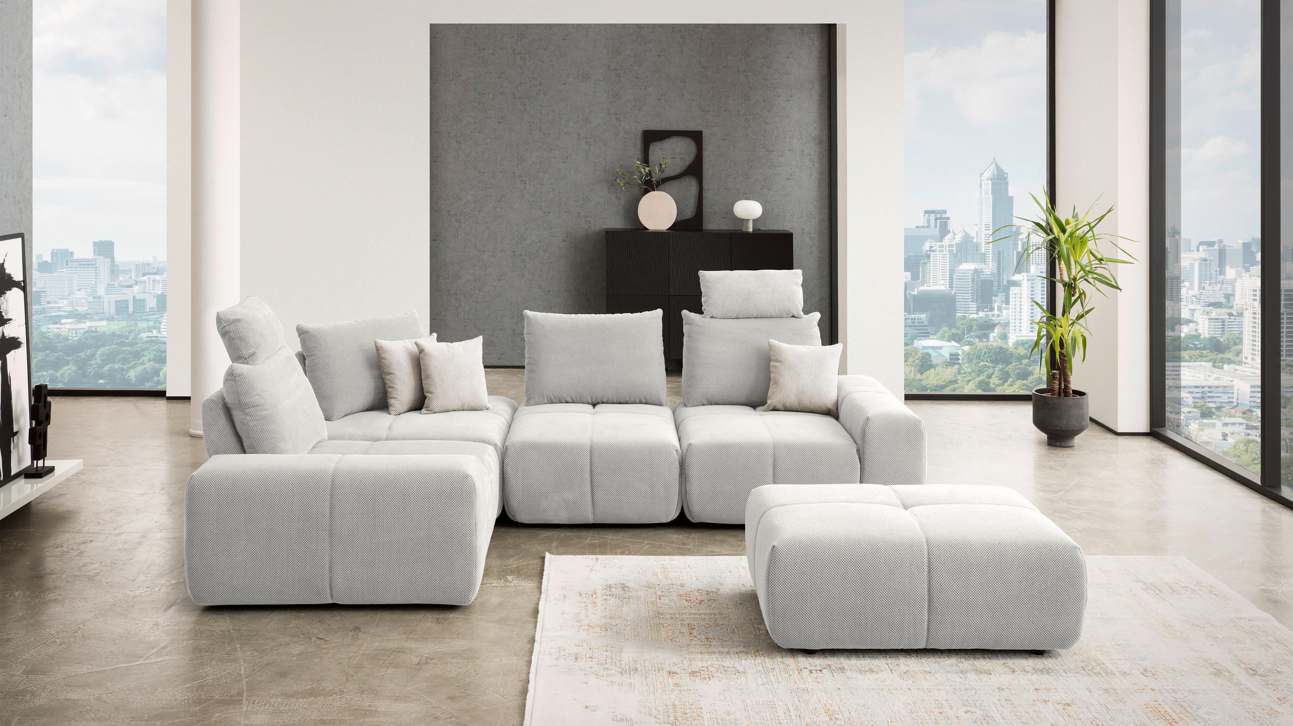 ECKSOFA in Velours Hellgrau  236/326 cm  - Hellgrau/Schwarz, Design, Kunststoff/Textil (236/326cm) - Xora