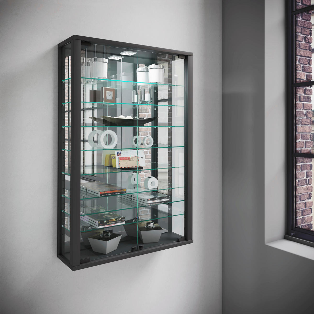 HÄNGEVITRINE in Schwarz  - Schwarz, Modern, Glas/Holzwerkstoff (59/91,3/18cm) - MID.YOU
