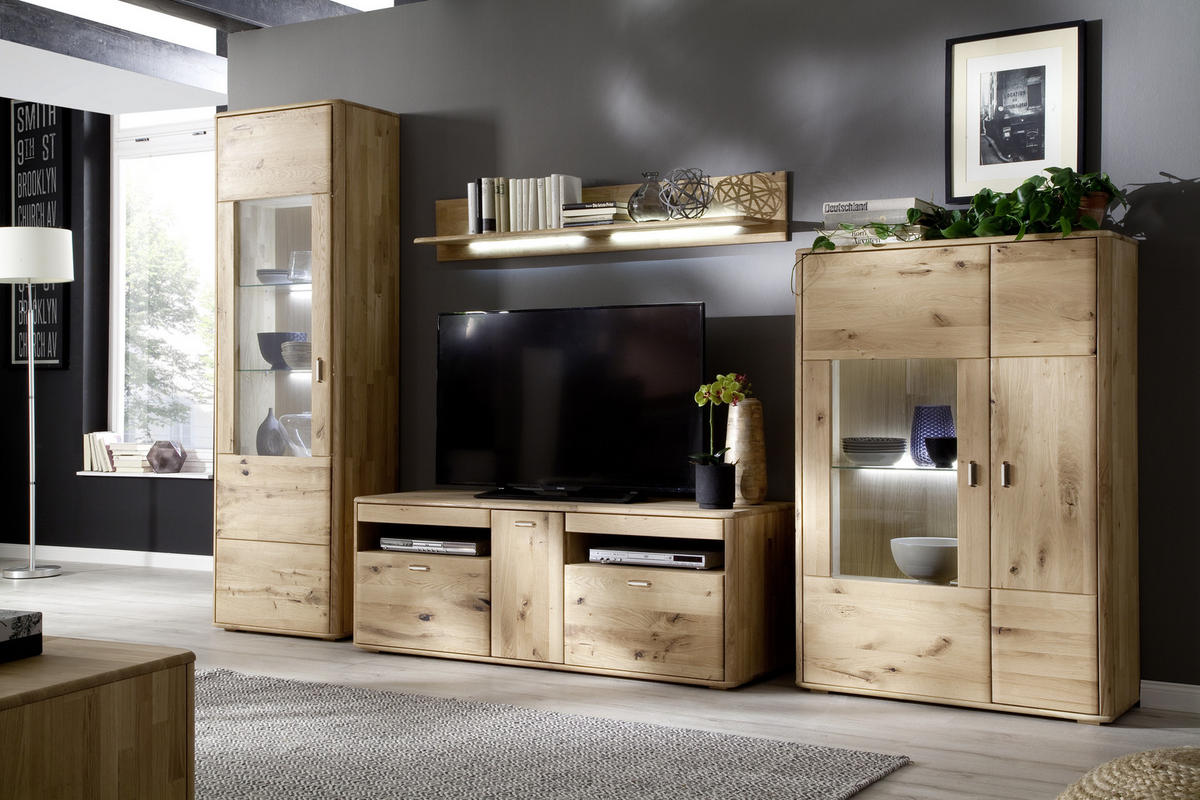 WOHNWAND  in Eichefarben 339/208/50 cm  - Eichefarben/Anthrazit, Design, Glas/Holz (339/208/50cm) - Livetastic