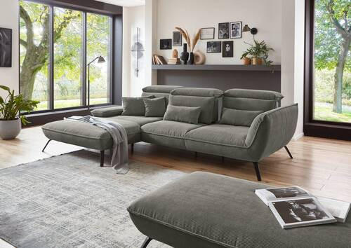 ECKSOFA in Cord Graubraun  301/202 cm  - Graubraun/Schwarz, Design, Textil/Metall (301/202cm) - Moderano