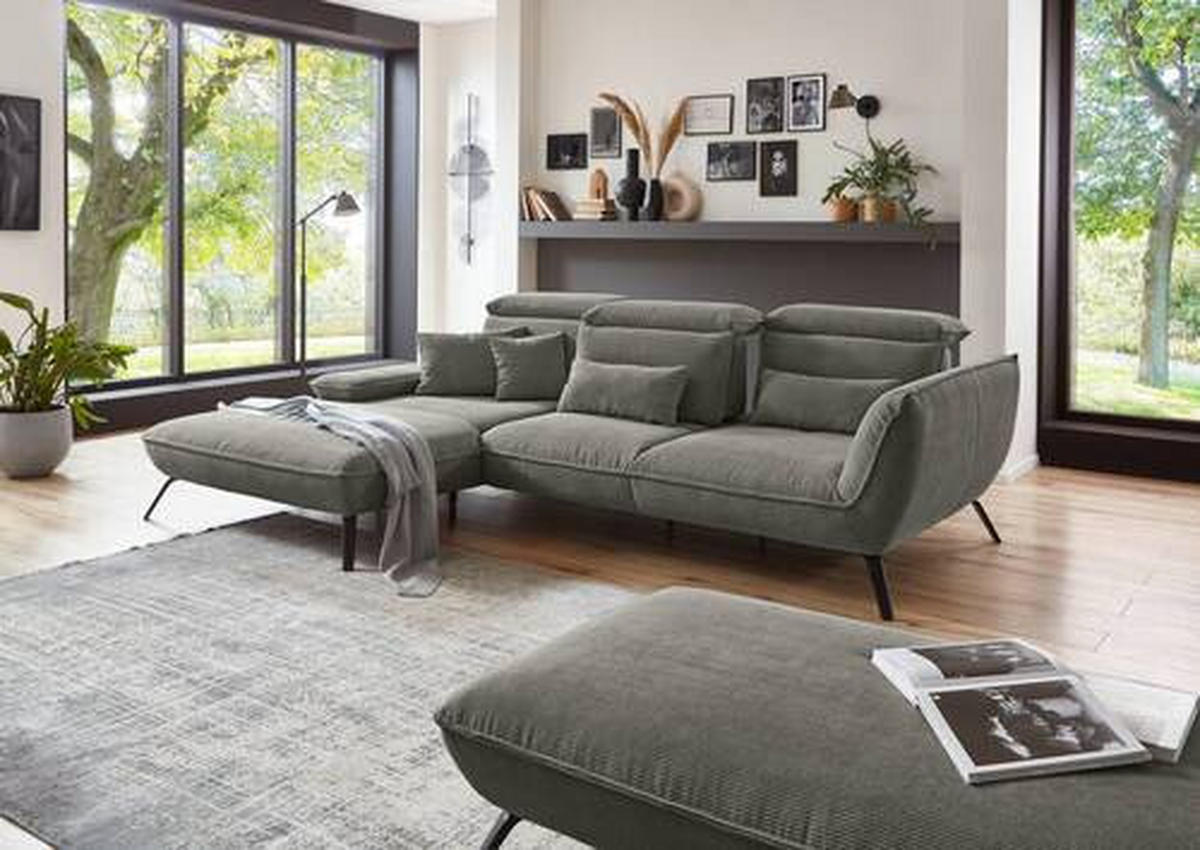 ECKSOFA in Cord Graubraun  - Graubraun/Schwarz, Design, Textil/Metall (202/301cm) - Moderano