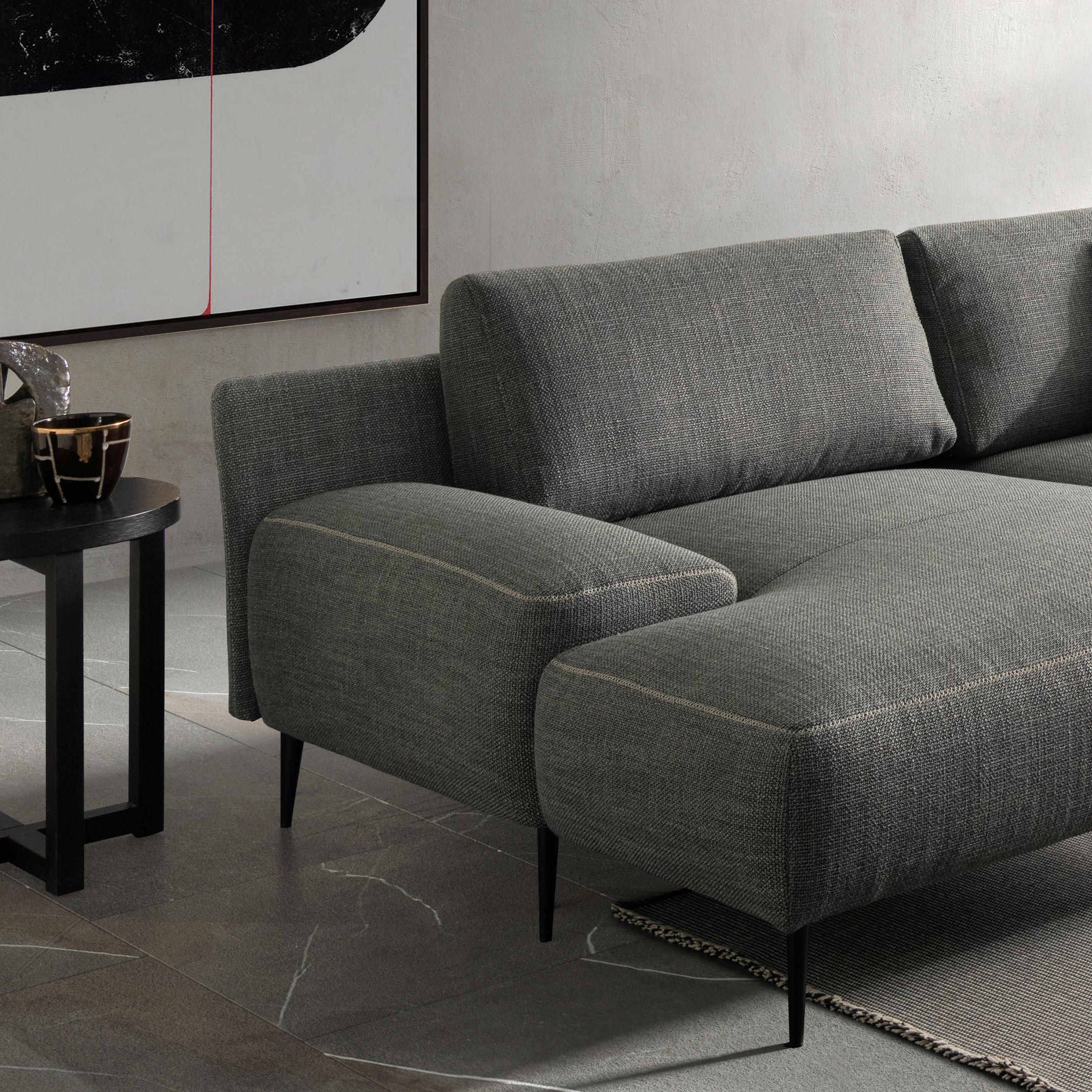 ECKSOFA in Flachgewebe Grau  - Beige/Schwarz, Design, Textil/Metall (162/344cm) - Designwerk