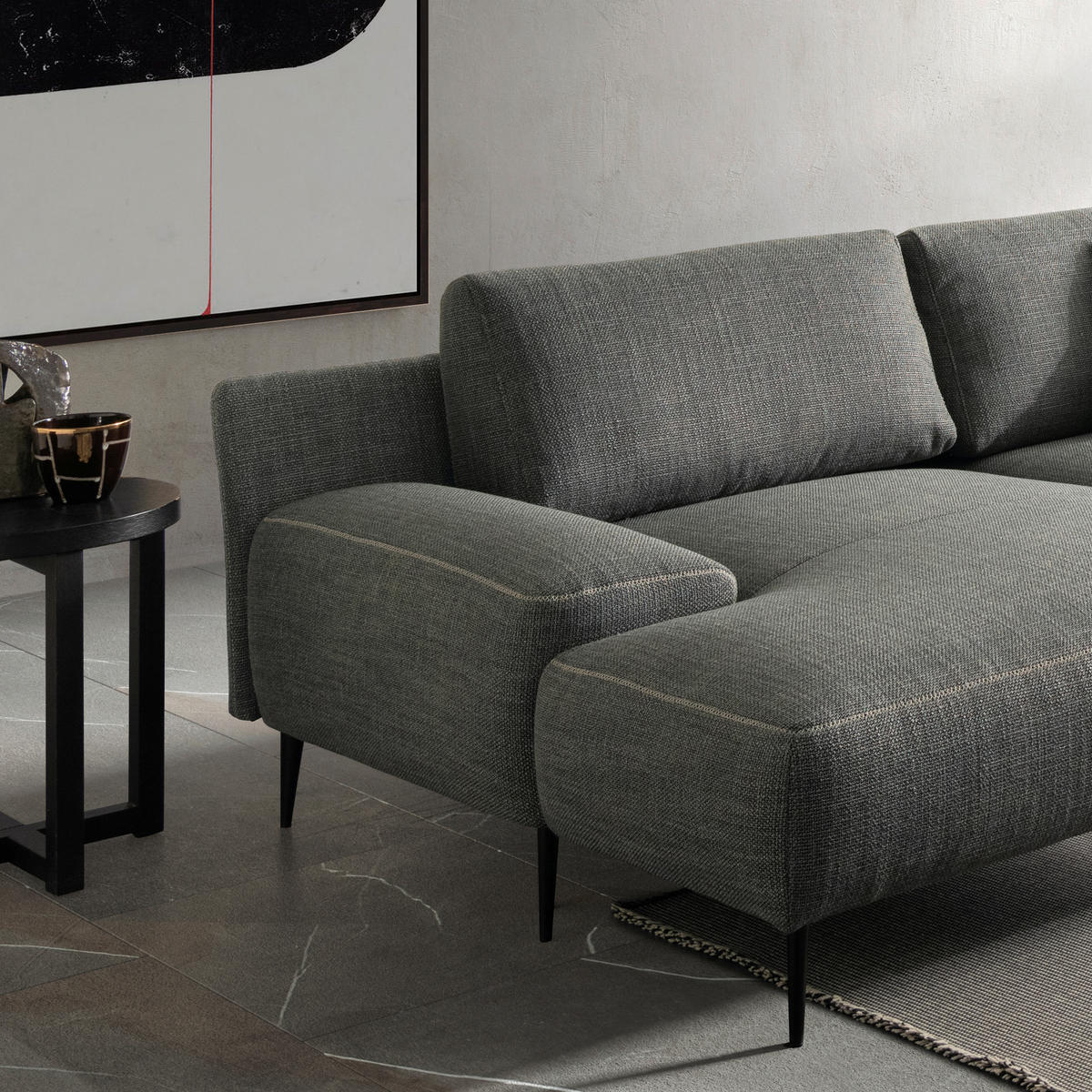 ECKSOFA in Flachgewebe Grau  - Beige/Schwarz, Design, Textil/Metall (162/344cm) - Designwerk