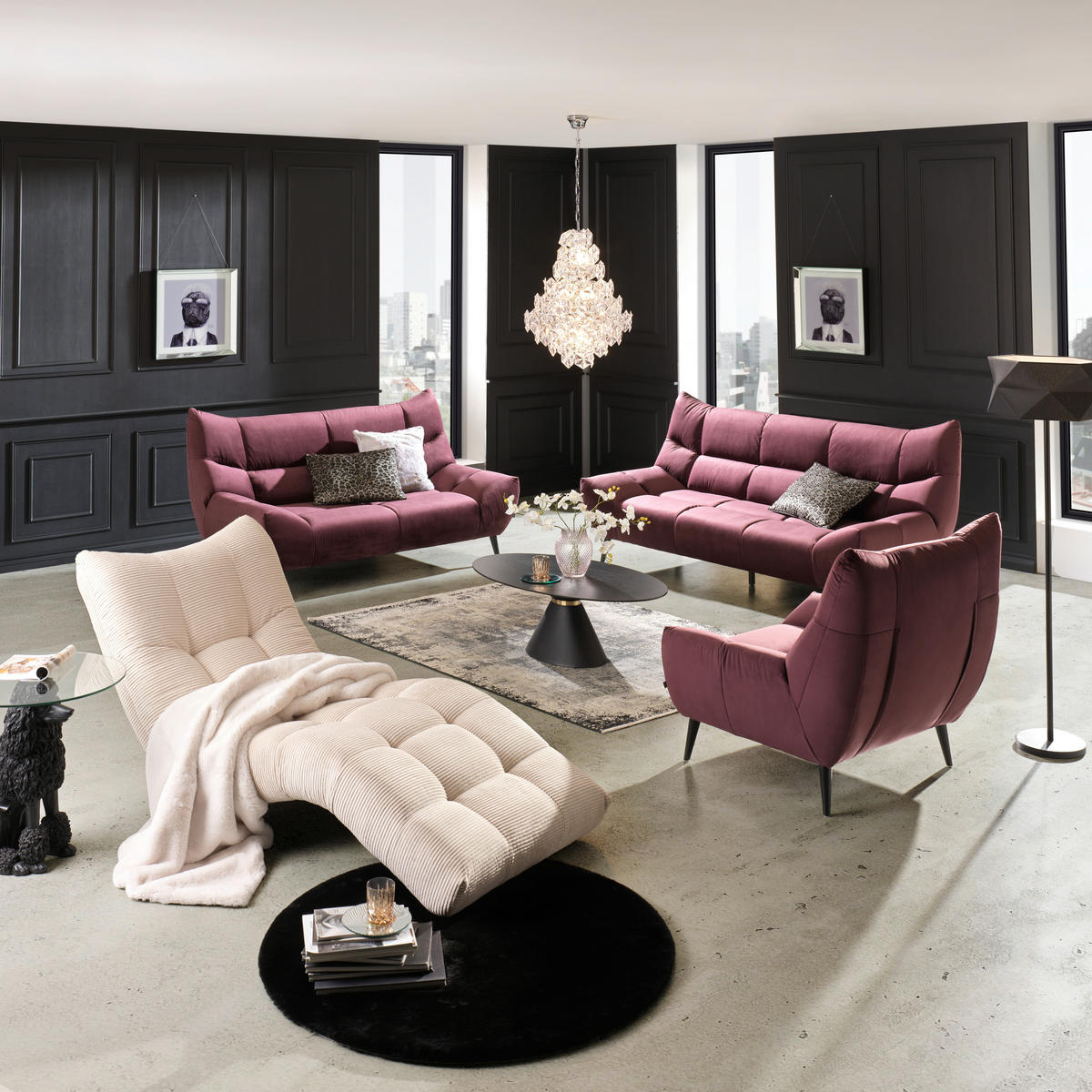 3-SITZER-SOFA Mikrofaser Weinrot  - Weinrot/Schwarz, Design, Textil/Metall (222/106/99cm) - Xora