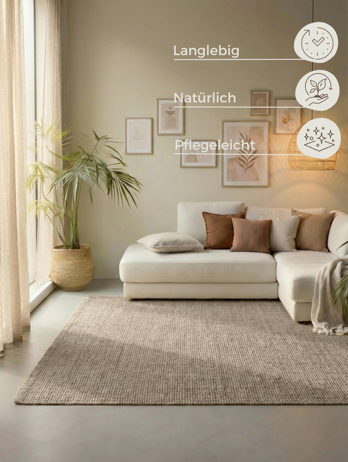 JUTETEPPICH 60/90 cm Bouclé Greige rechteckig  - Greige, Basics, Textil (60/90cm) - Hanse Home
