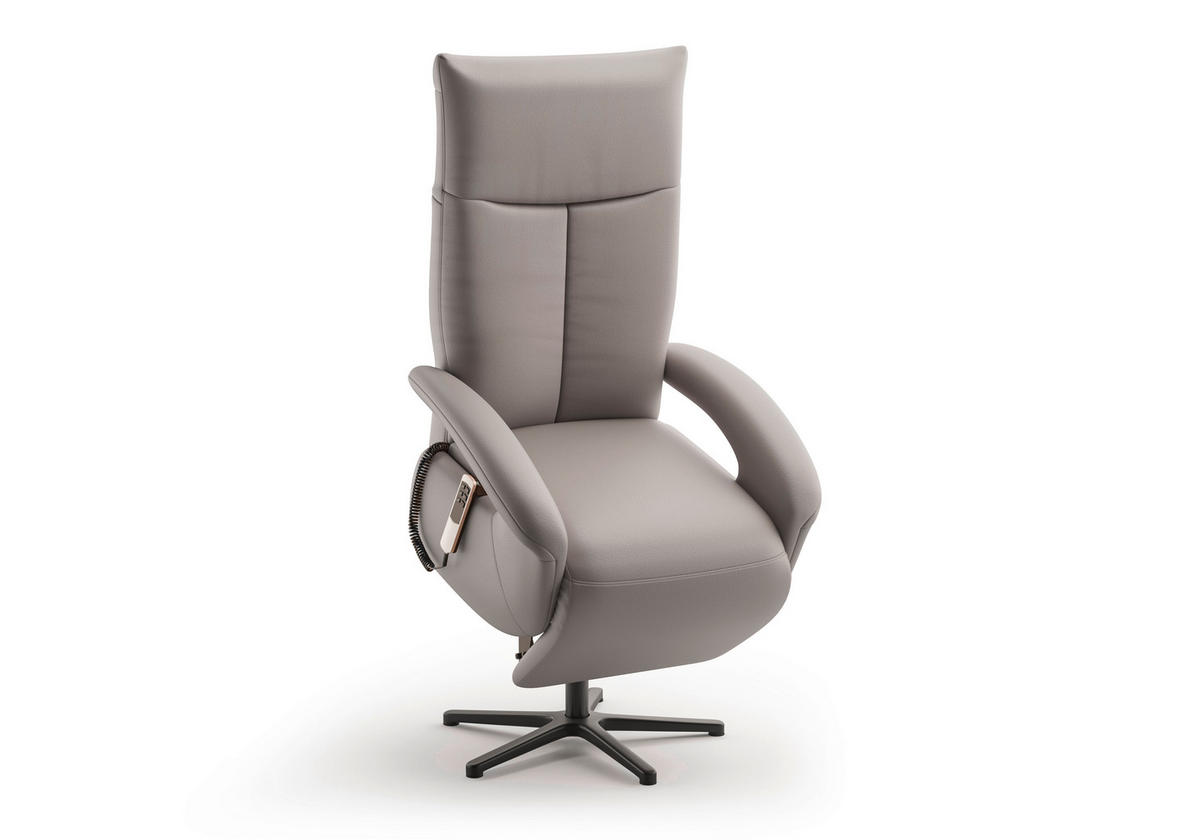 SESSEL in Echtleder Hellgrau  - Hellgrau/Schwarz, KONVENTIONELL, Leder/Metall (74/112/82cm) - Sit & More