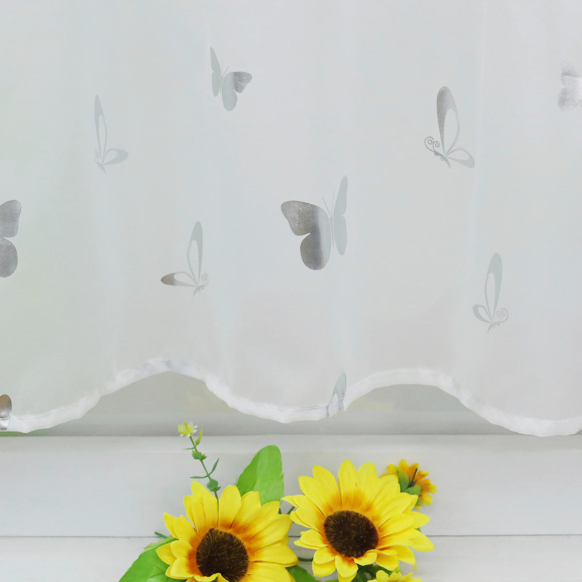 KURZGARDINE   90/45 cm   - Weiß Hochglanz/Silberfarben, Basics, Textil (90/45cm) - Joyswahl