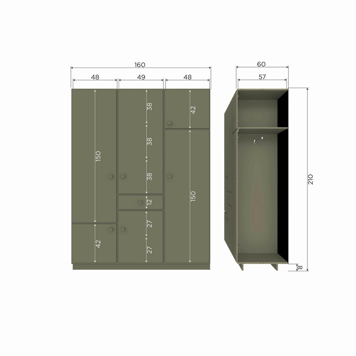 GARDEROBENSCHRANK Alfie  in 160/210/60 cm  - Grün, Design, Holz (160/210/60cm) - Livetastic