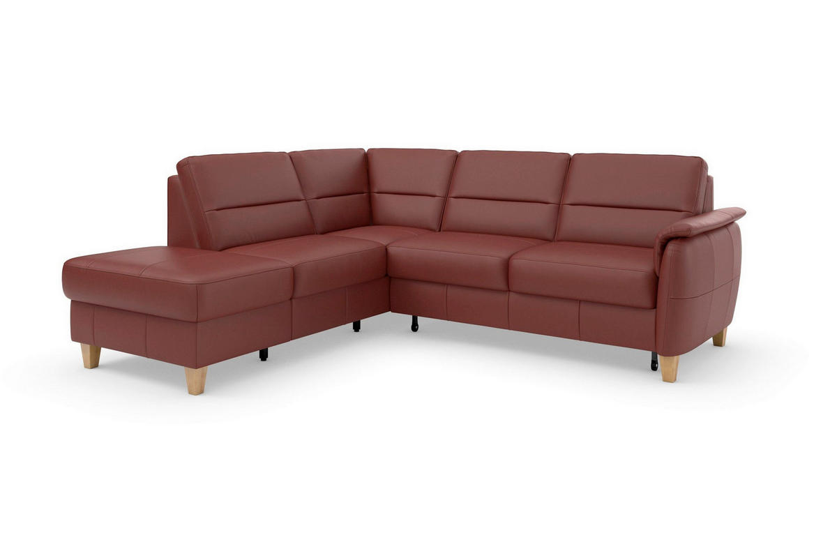 ECKSOFA PALMERA E Rotbraun Kombination Echtleder/Stoff Mikrofaser Stauraum  - Rotbraun/Eichefarben, Basics, Leder/Holz (212/236cm) - Sit & More