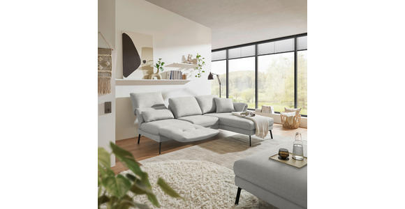 ECKSOFA  in Flachgewebe Silberfarben Armteilverstellung, Relaxfunktion, Drehsitzfunktion  255-365/175-224 cm  - Silberfarben/Schwarz, Design, Textil/Metall (255-365/175-224cm) - Dieter Knoll