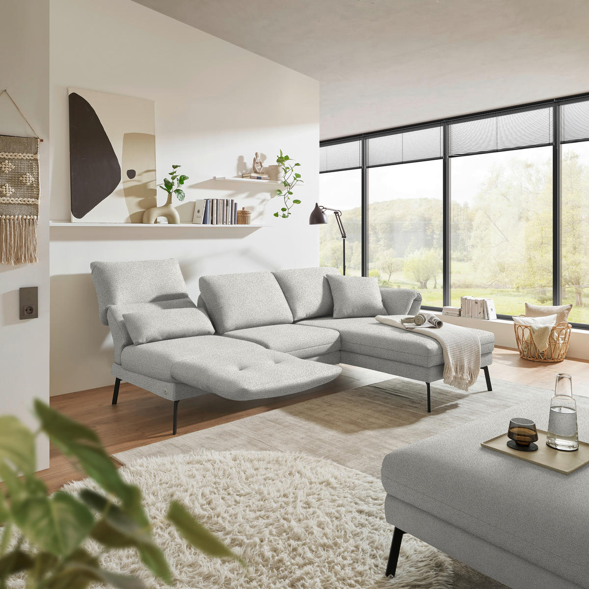ECKSOFA  in Flachgewebe Silberfarben  255-365/175-224 cm  - Silberfarben/Schwarz, Design, Textil/Metall (255-365/175-224cm) - Dieter Knoll
