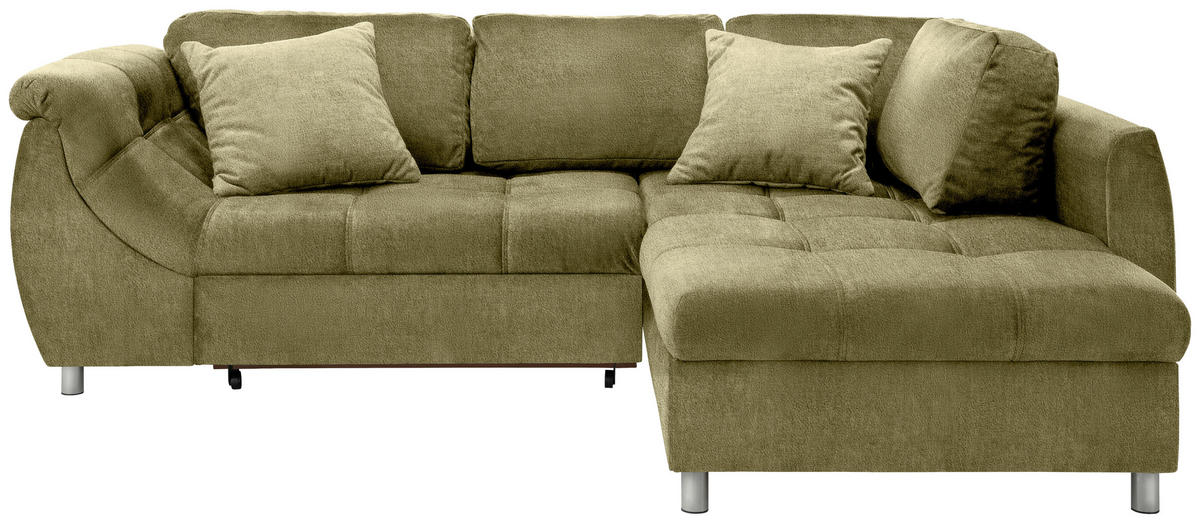 ROZKLADACIA ROHOVÁ POHOVKA, textil, zelená - zelená/chrómová, Modern, kov/textil (250/190cm) - Livetastic