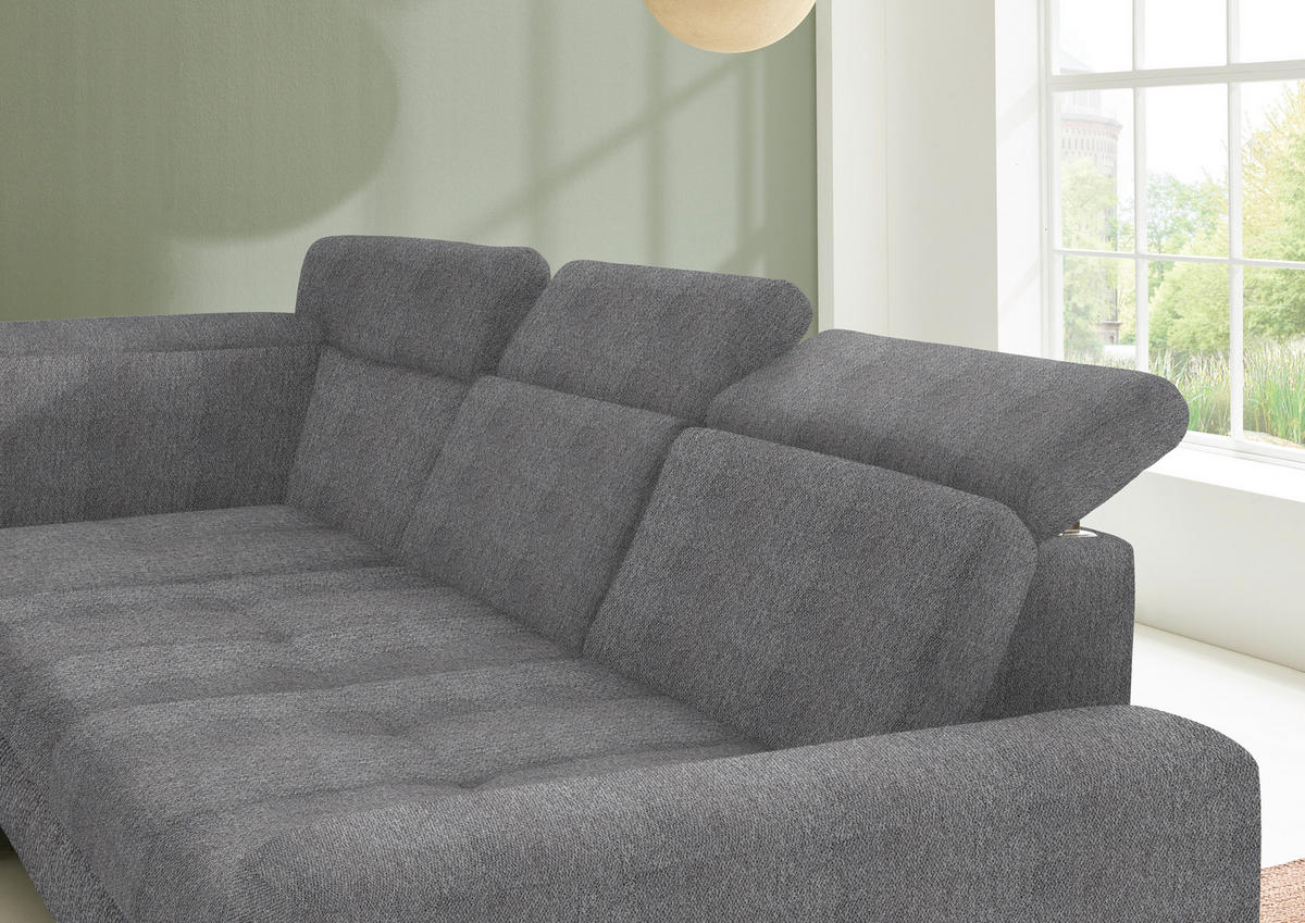 ECKSOFA in Chenille Grau  - Schwarz/Grau, Design, Textil/Metall (220/310cm) - Beldomo Style
