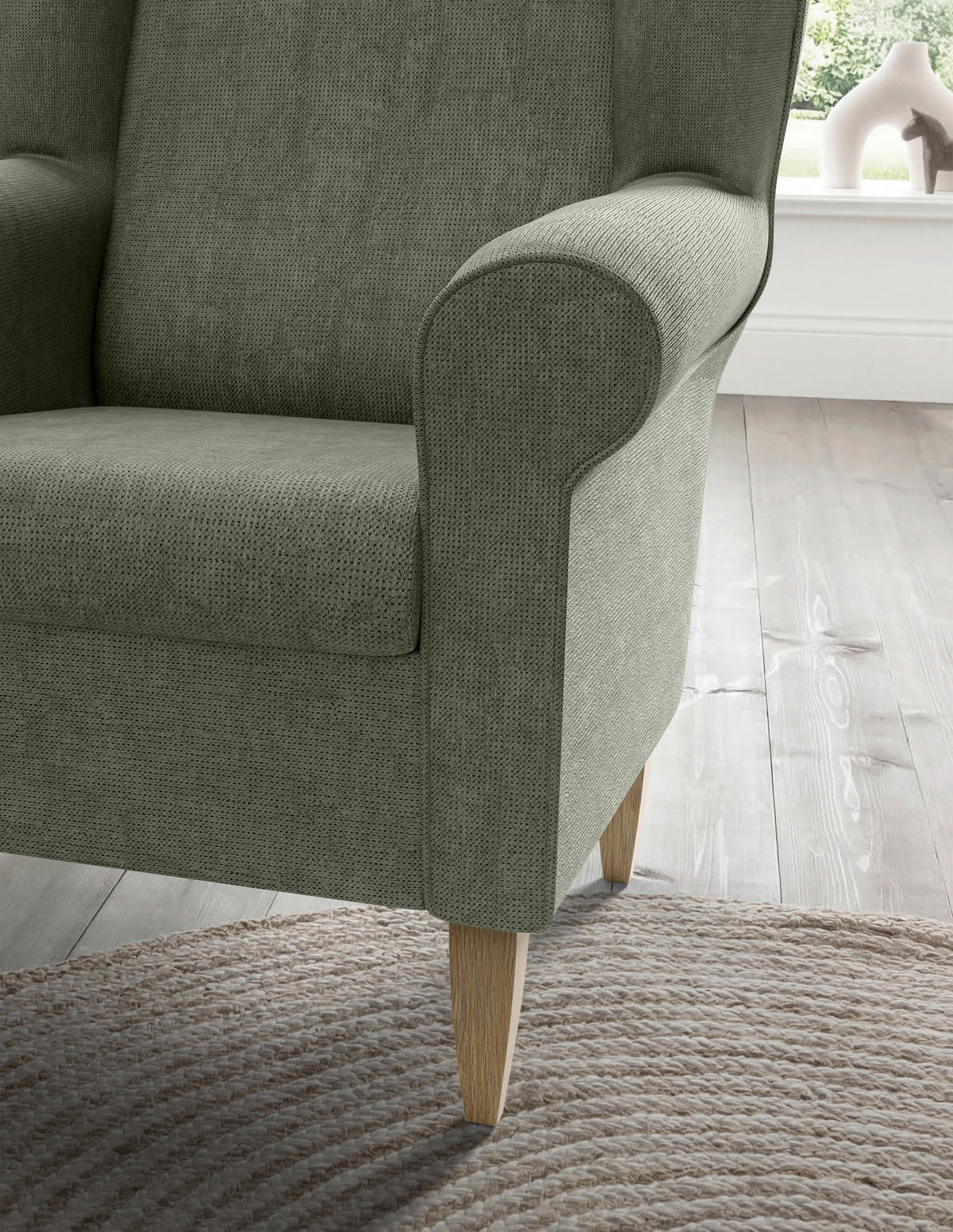 SESSELSET Chenille Dunkelgrün  - Dunkelgrün/Naturfarben, Konventionell, Holz/Textil (80/102/86cm) - Livetastic