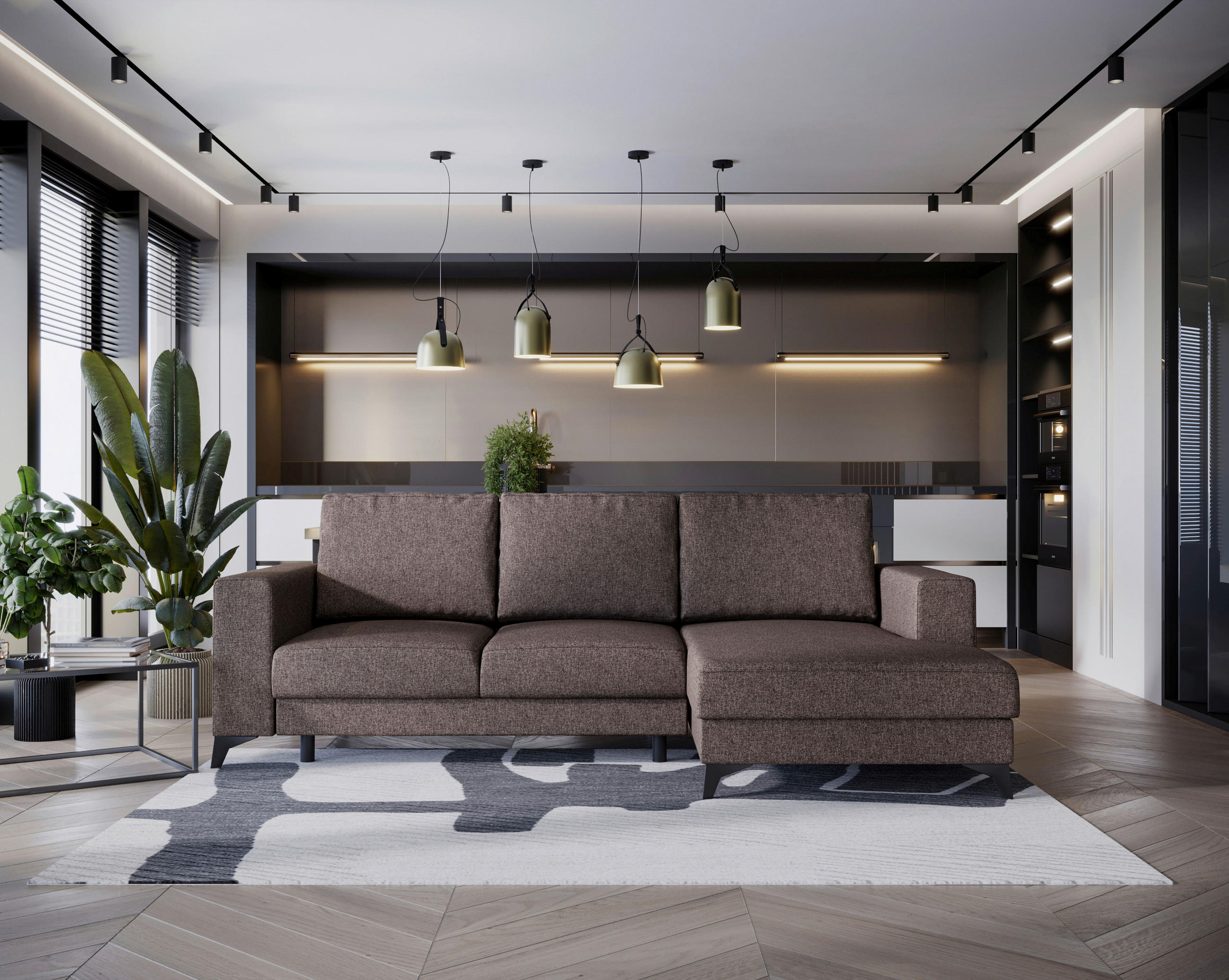 ECKSOFA in Flachgewebe Braun  244/156 cm  - Schwarz/Braun, Design, Textil/Metall (244/156cm) - Livetastic