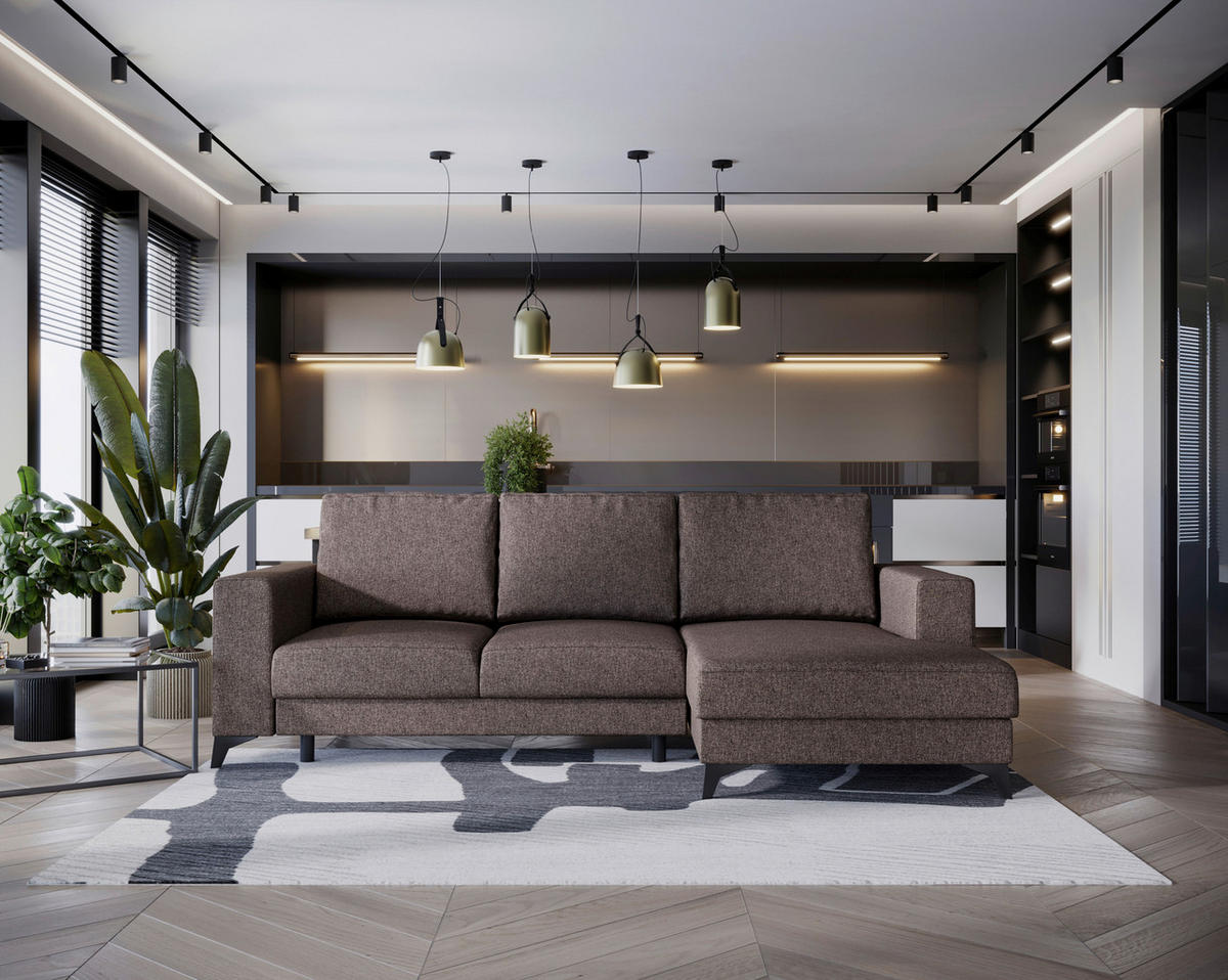 ECKSOFA in Flachgewebe Braun  - Schwarz/Braun, Design, Textil/Metall (244/156cm) - Livetastic