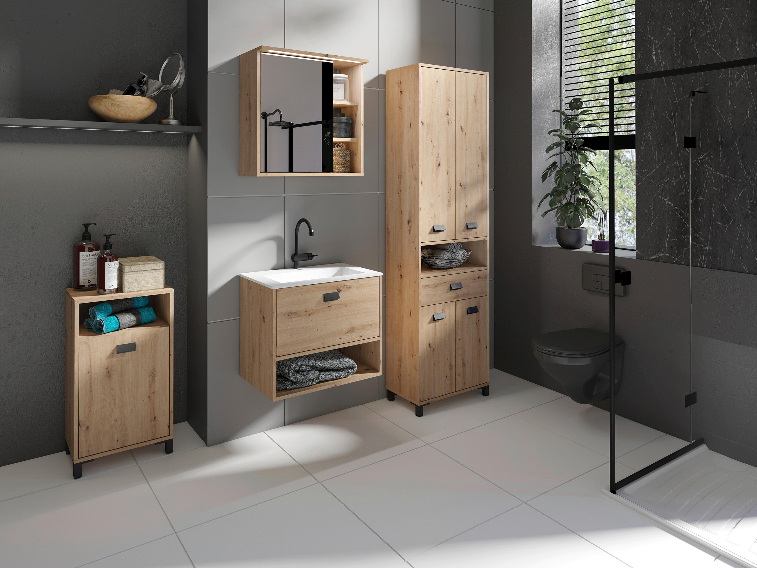 HOCHSCHRANK 54/193/31 cm  - Anthrazit/Schwarz, MODERN, Holzwerkstoff/Kunststoff (54/193/31cm) - MID.YOU