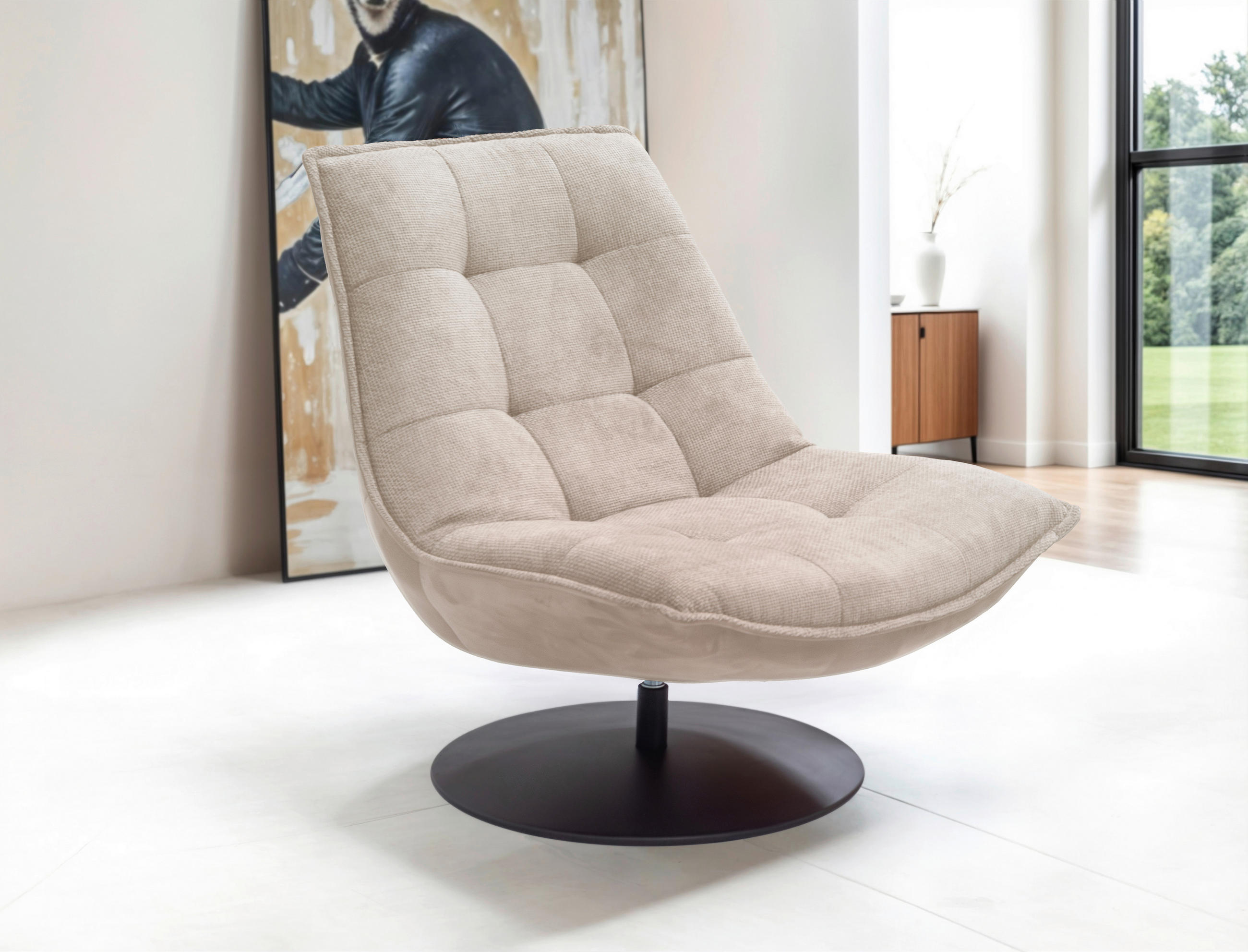 SESSEL in Struktur, Velours Sandfarben  - Sandfarben/Schwarz, Design, Textil/Metall (94/97/106cm) - Livetastic