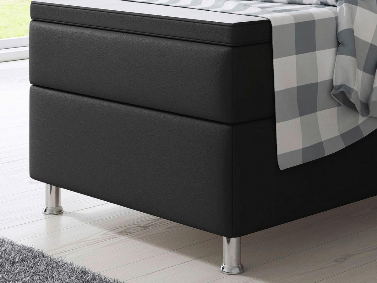 BOXSPRINGBETT  in Schwarz  - Silberfarben/Schwarz, KONVENTIONELL, Leder/Textil (90/115/210cm) - MID.YOU
