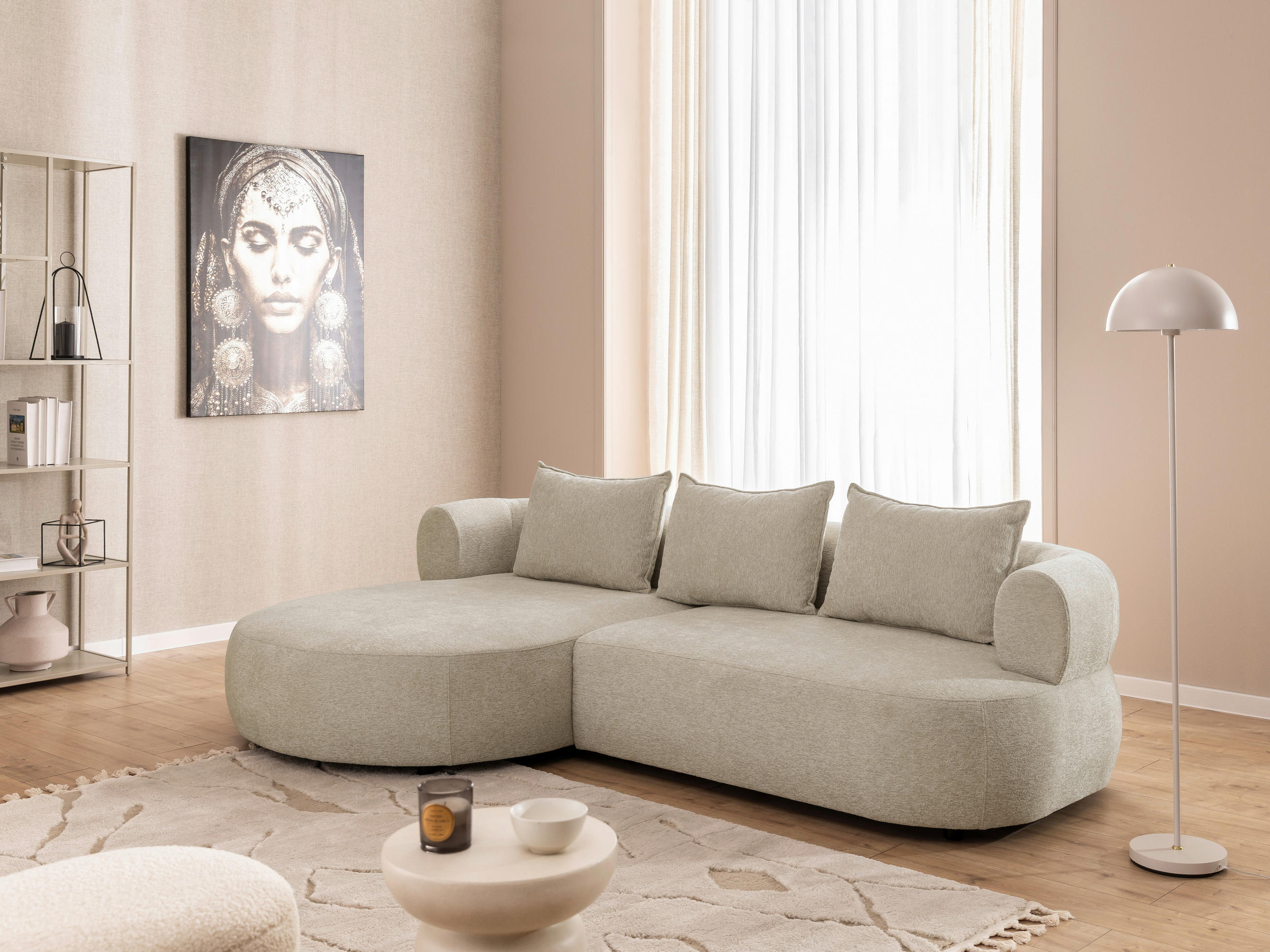 ECKSOFA FERRO Beige Chenille  - Beige/Schwarz, Design, Kunststoff/Textil (156/256cm) - Livetastic