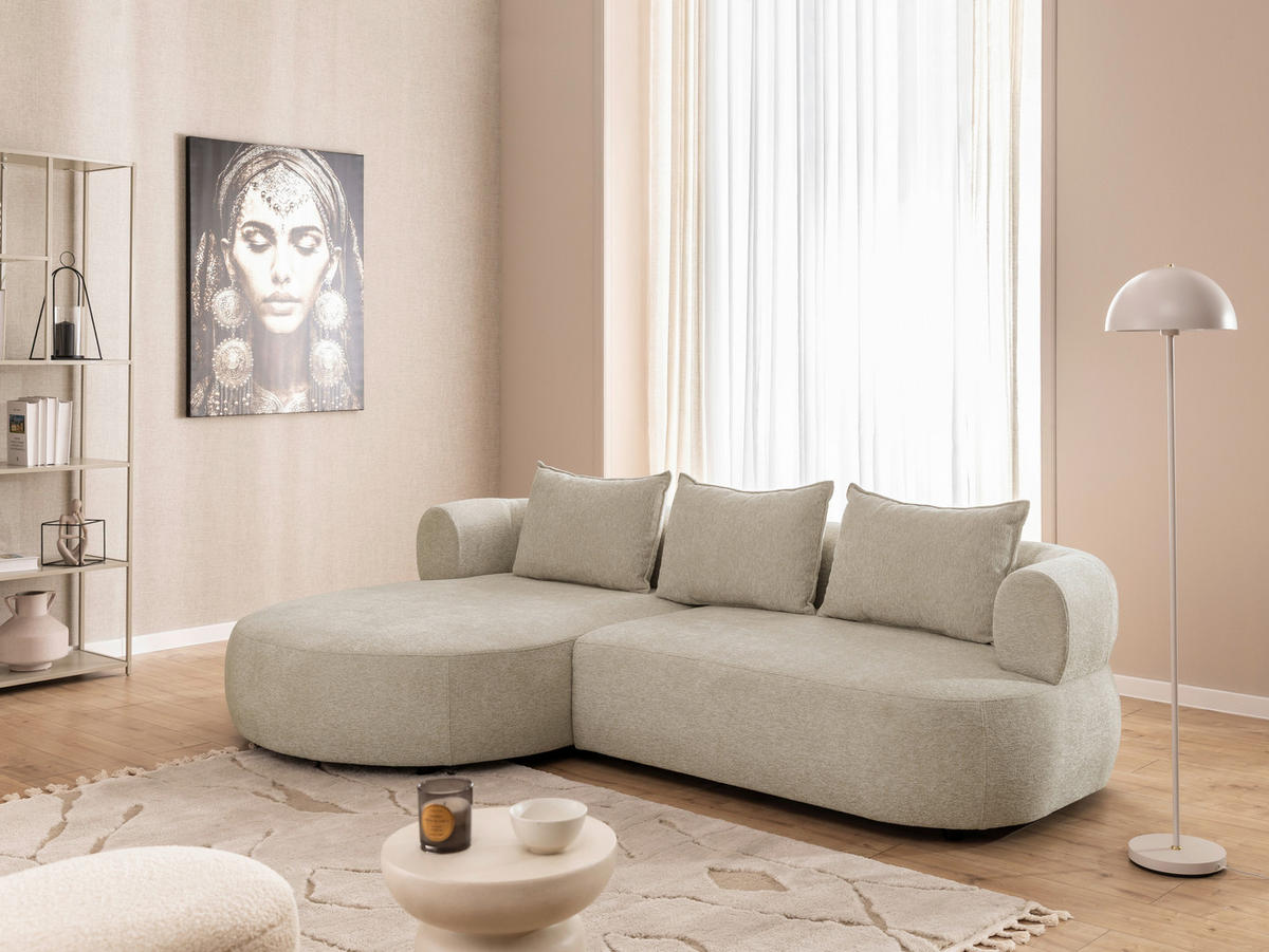 ECKSOFA FERRO Beige Chenille  - Beige/Schwarz, Design, Kunststoff/Textil (156/256cm) - Livetastic