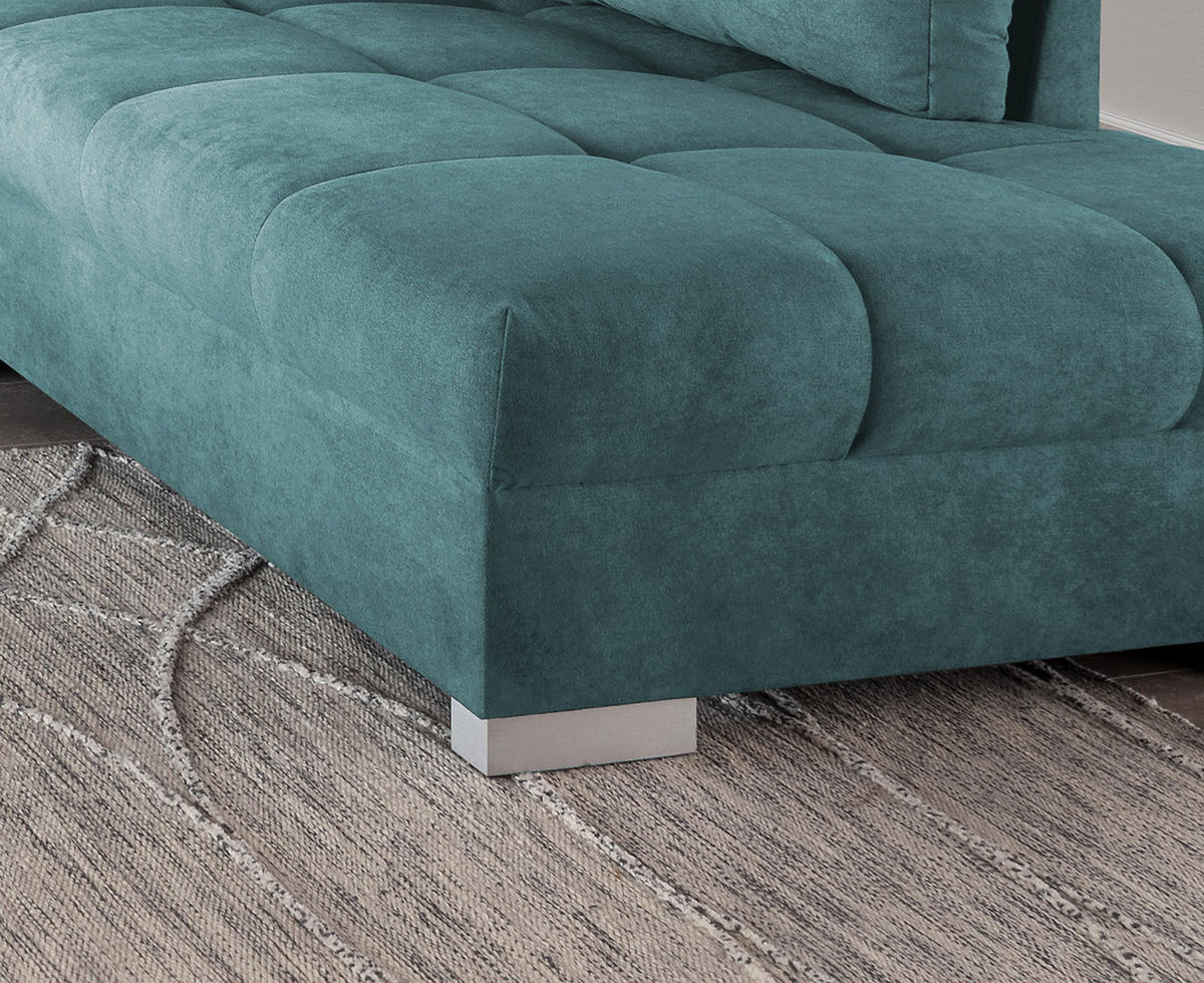 ECKSCHLAFSOFA in Petrol Textil   - Silberfarben/Petrol, Design, Holz/Textil (298/202cm) - MID.YOU