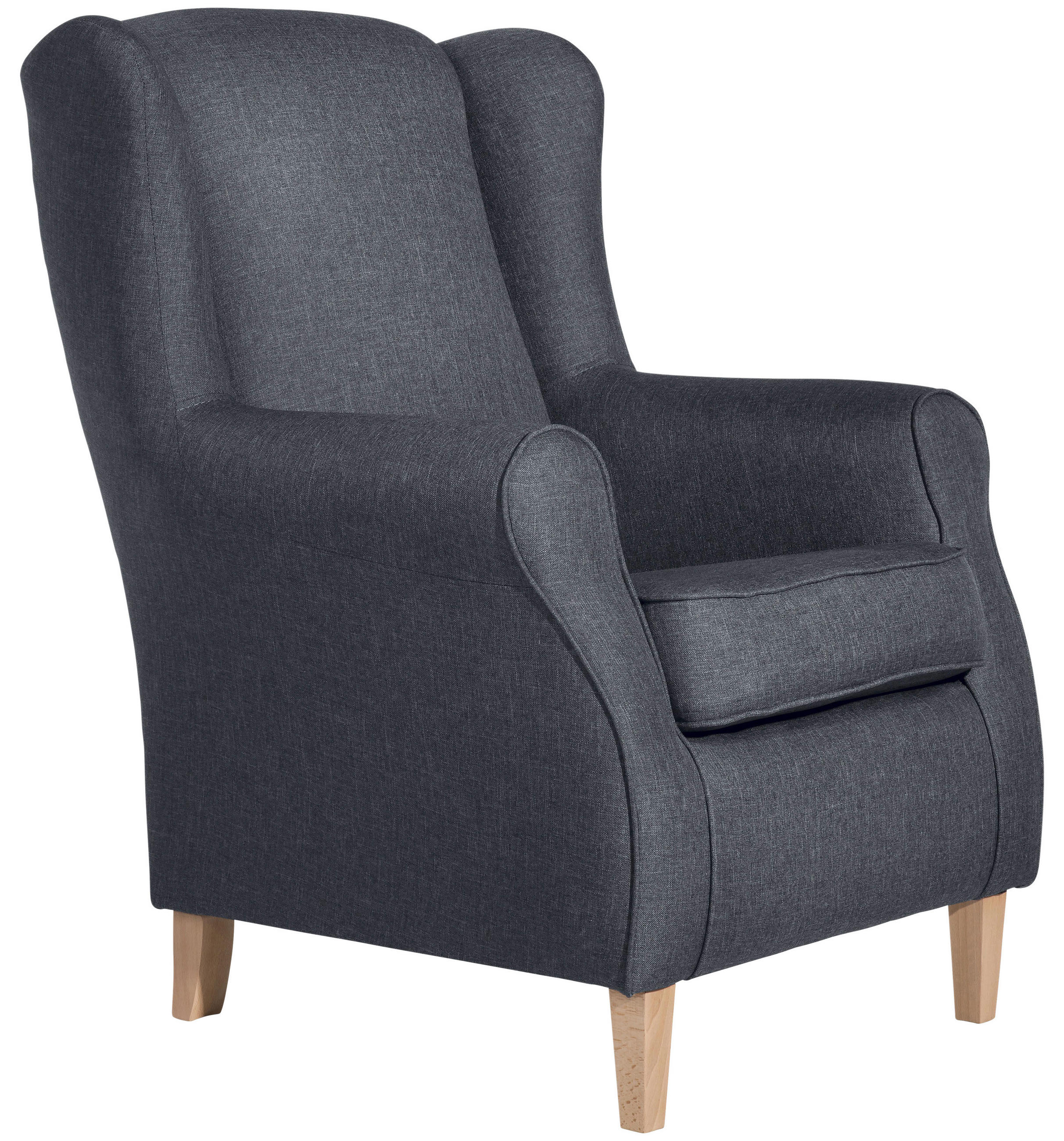 OHRENSESSEL Flachgewebe Blaugrau  - Buchefarben/Blaugrau, Design, Holz/Textil (77/103/86cm) - Max Winzer