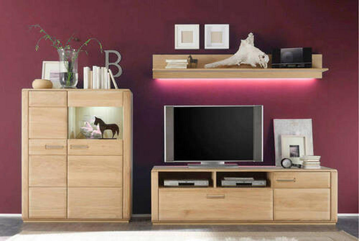 WOHNWAND  in Eichefarben  300/176/51 cm  - Eichefarben/Silberfarben, Design, Glas/Holz (300/176/51cm) - Livetastic