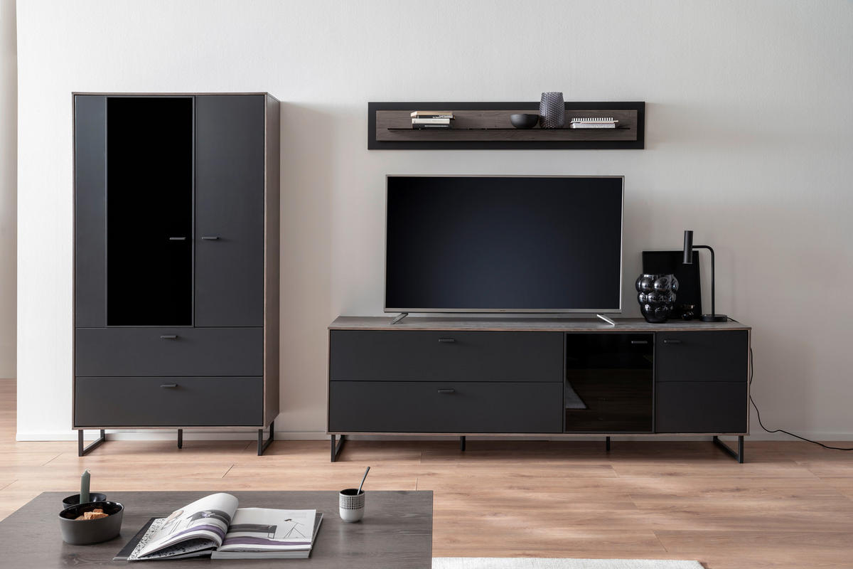 WANDBOARD Eiche furniert Schwarz, Eichefarben  - Eichefarben/Schwarz, Design, Glas/Holz (150/26/23cm) - MID.YOU