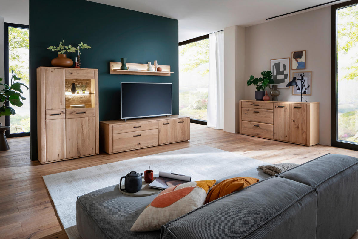 HIGHBOARD Eichefarben  94/157/37 cm  - Eichefarben/Anthrazit, Konventionell, Glas/Holz (94/157/37cm) - Cantus