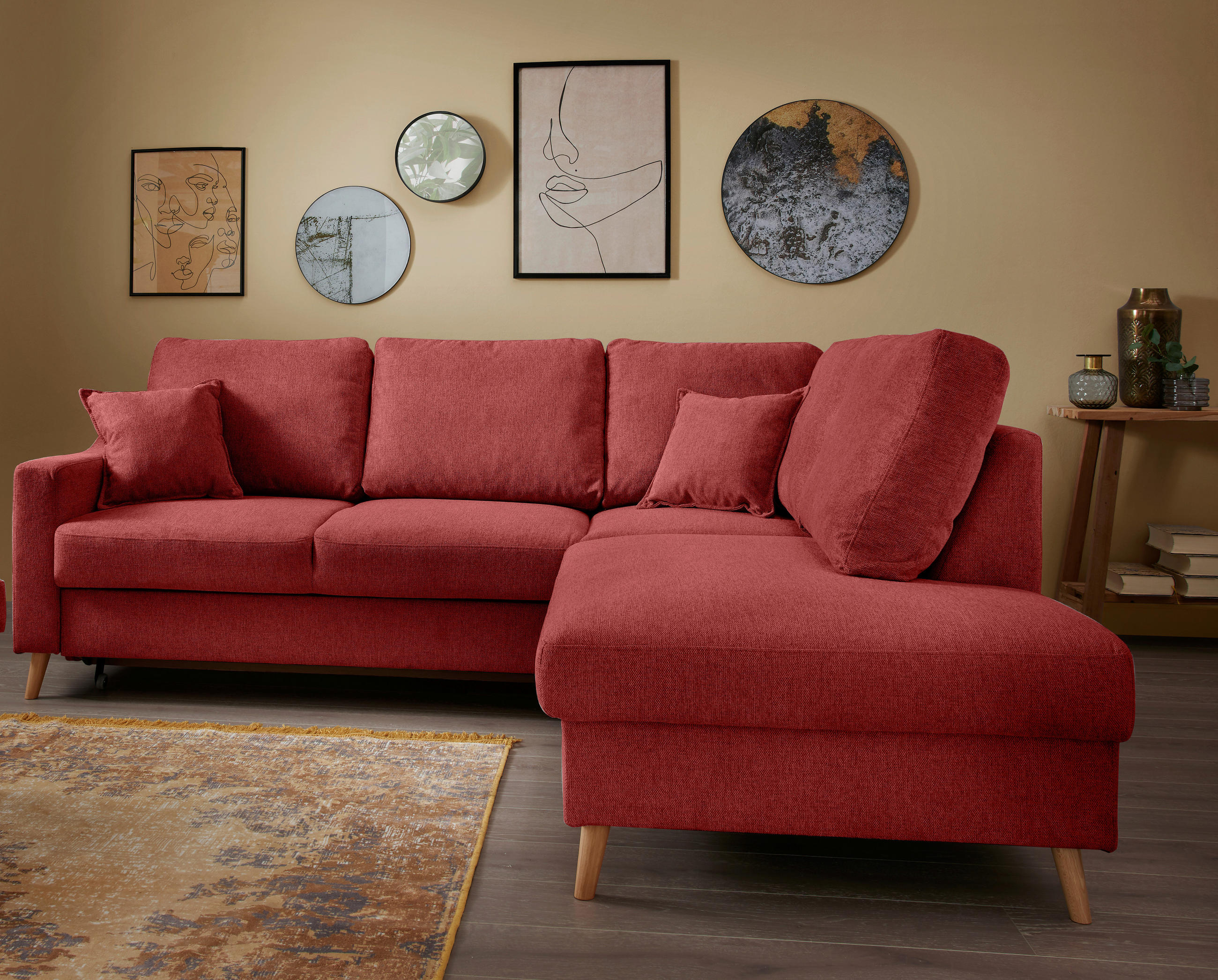 ECKSOFA Valentina in Chenille Rot  - Rot/Naturfarben, MODERN, Holz/Textil (230/200cm) - Livetastic