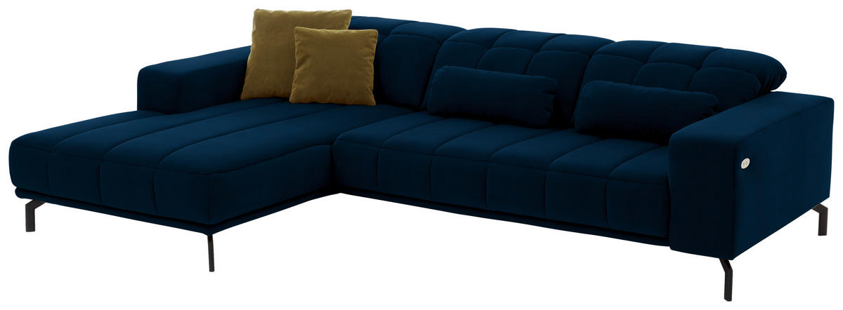 ECKSOFA Dunkelblau Velours  - Schwarz/Dunkelblau, Design, Textil/Metall (195/293cm) - Beldomo Style