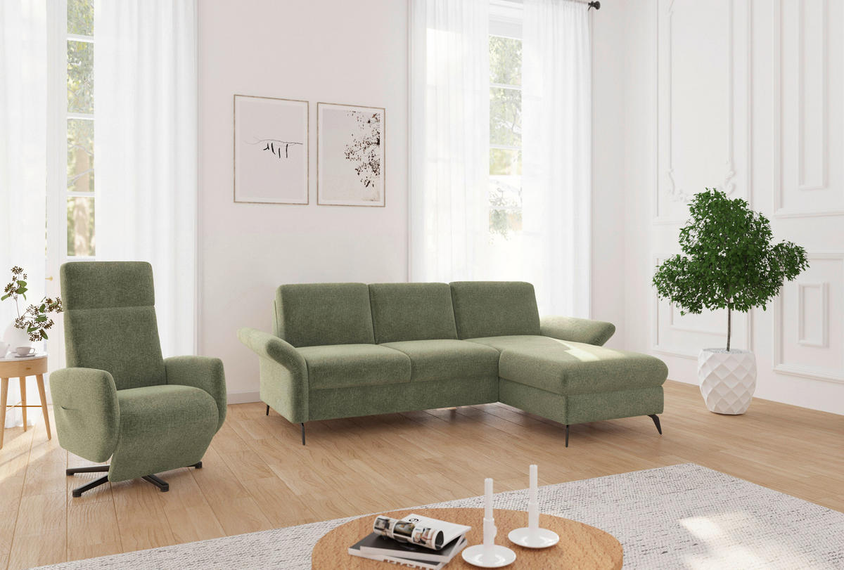 ECKSOFA ROCHELLE E Hellgrün Flachgewebe  - Schwarz/Hellgrün, KONVENTIONELL, Textil/Metall (251/164cm) - Sit & More