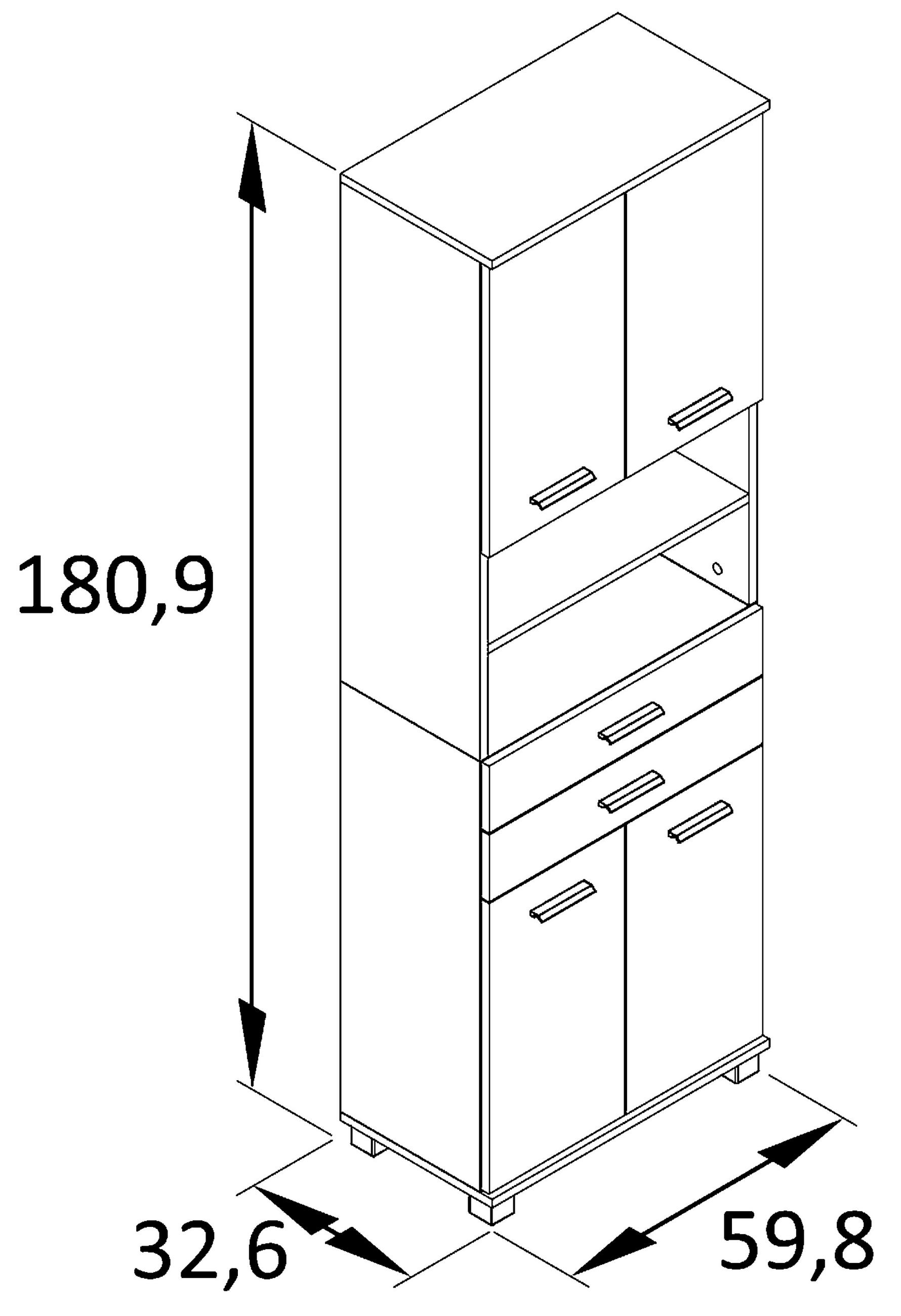 HOCHSCHRANK 60/180,9/32,6 cm  - Silberfarben/Schwarz, MODERN, Holz/Holzwerkstoff (60/180,9/32,6cm) - Stylife