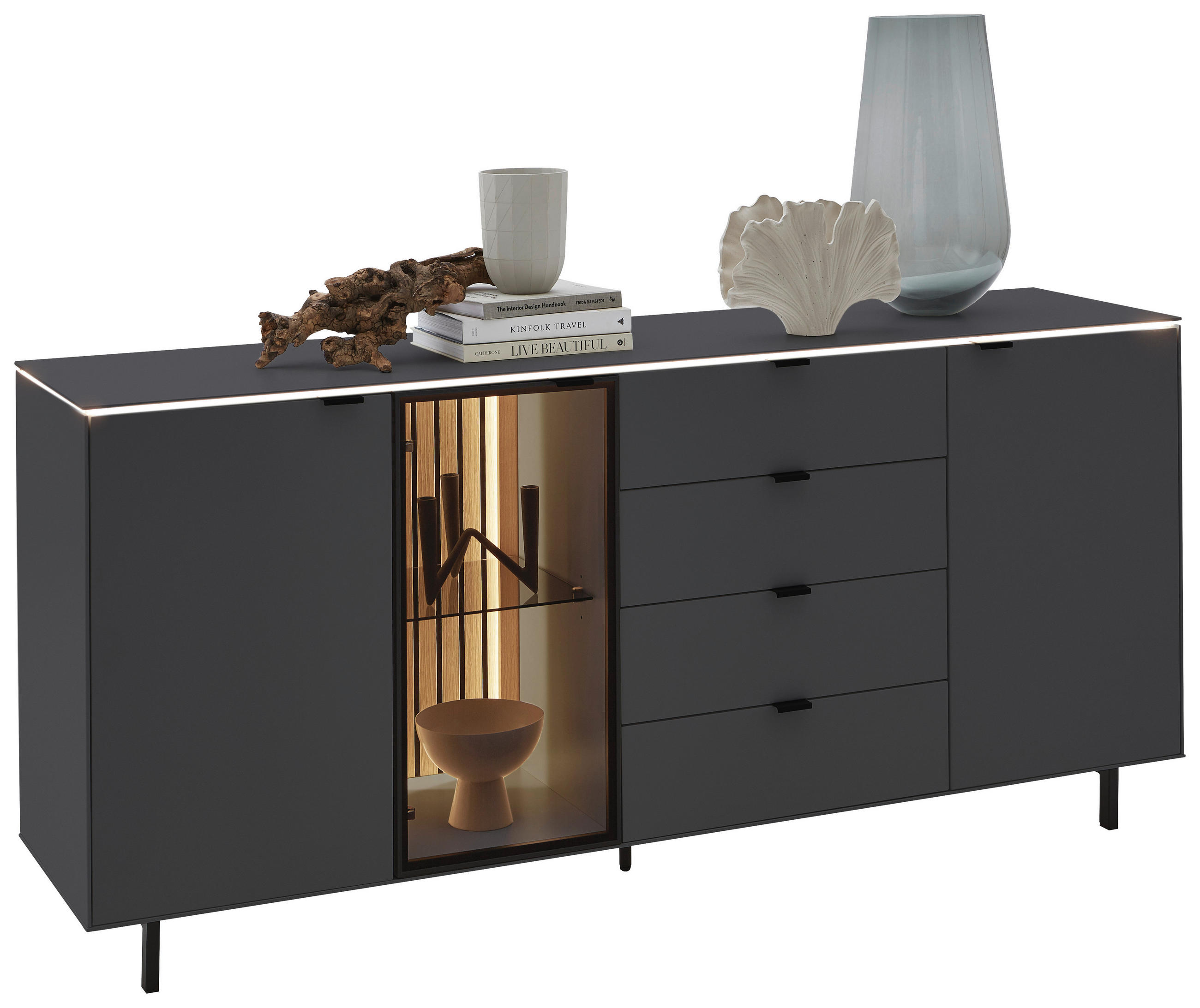 SIDEBOARD 186,2/86,1/46 cm  - Anthrazit/Schwarz, Design, Glas/Holz (186,2/86,1/46cm) - Dieter Knoll