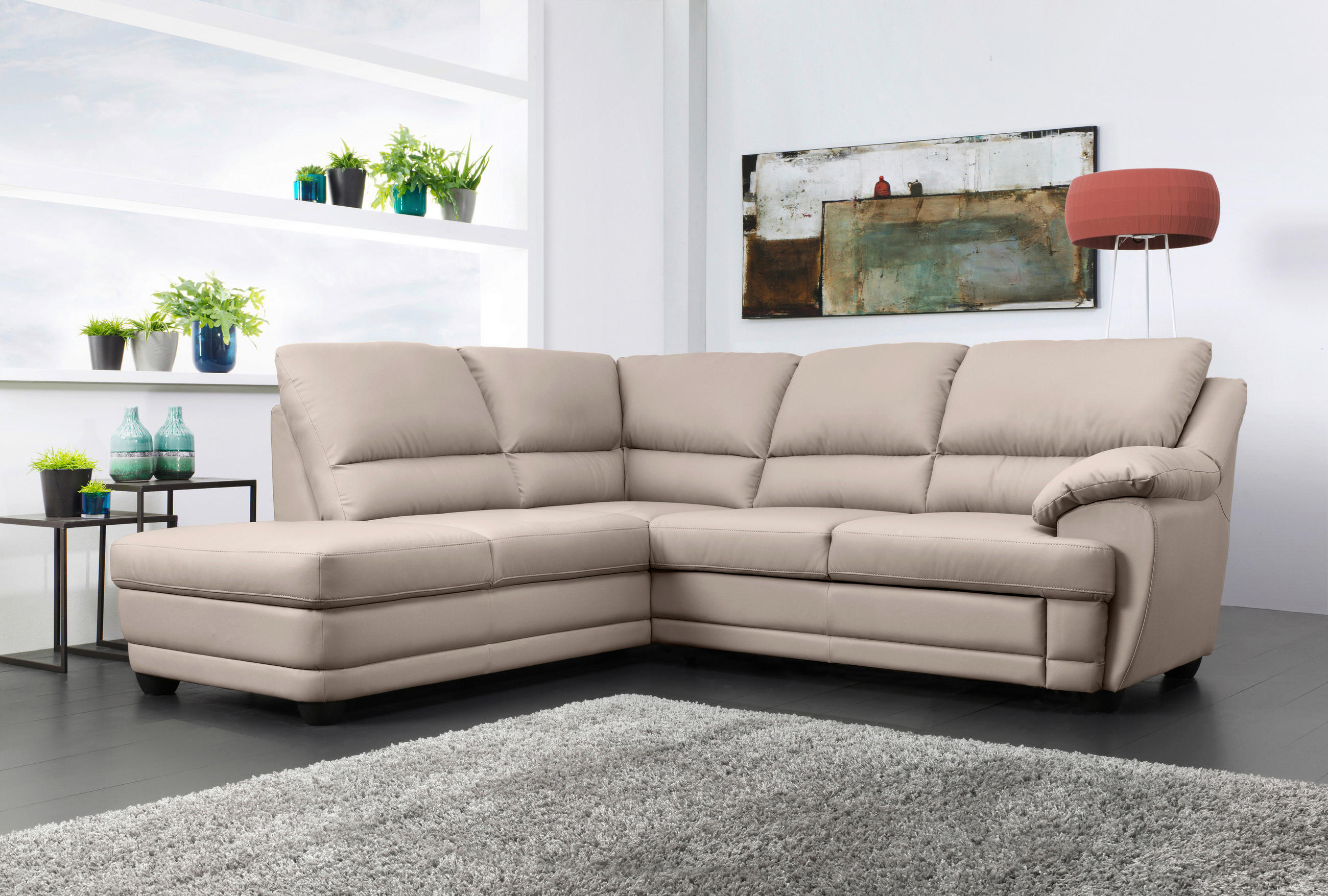 ECKSOFA in Lederlook Sandfarben - Sandfarben, Design, Kunststoff/Textil (225/245cm) - Livetastic