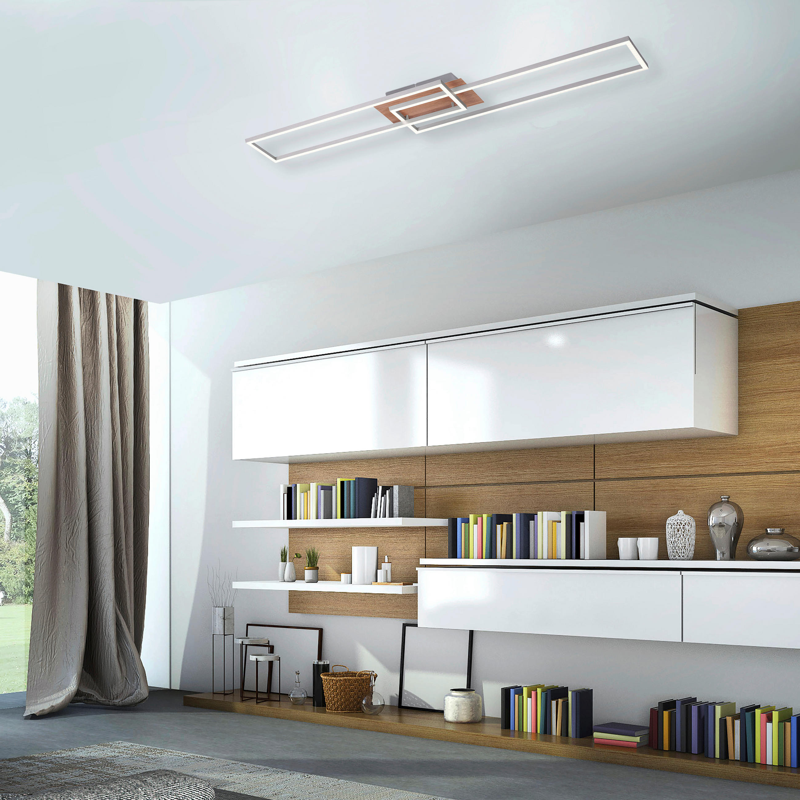 LED-DECKENLEUCHTE Iven 110/25/7 cm   - Eichefarben/Nickelfarben, Design, Kunststoff/Metall (110/25/7cm)