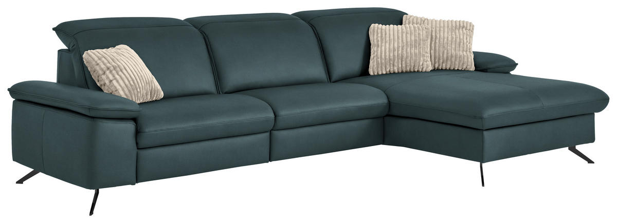 ECKSOFA  Echtleder Graublau  - Graublau/Schwarz, Design, Leder/Metall (307/169cm) - Beldomo Premium