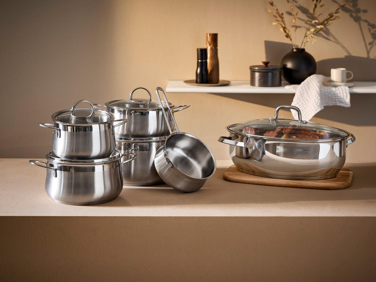 SADA HRNCOV,  5-dielne - číra/farba ušľachtilej ocele, Basics, kov/sklo - Chefkoch+Fackelmann