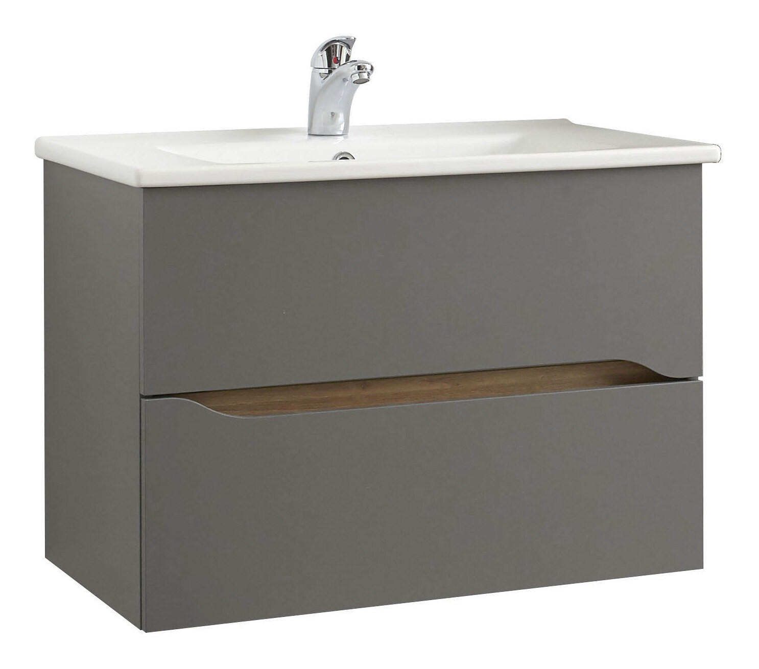 WASCHTISCHKOMBI 75 cm  - Dunkelgrau/Eichefarben, KONVENTIONELL, Keramik/Holzwerkstoff (75cm) - Pelipal