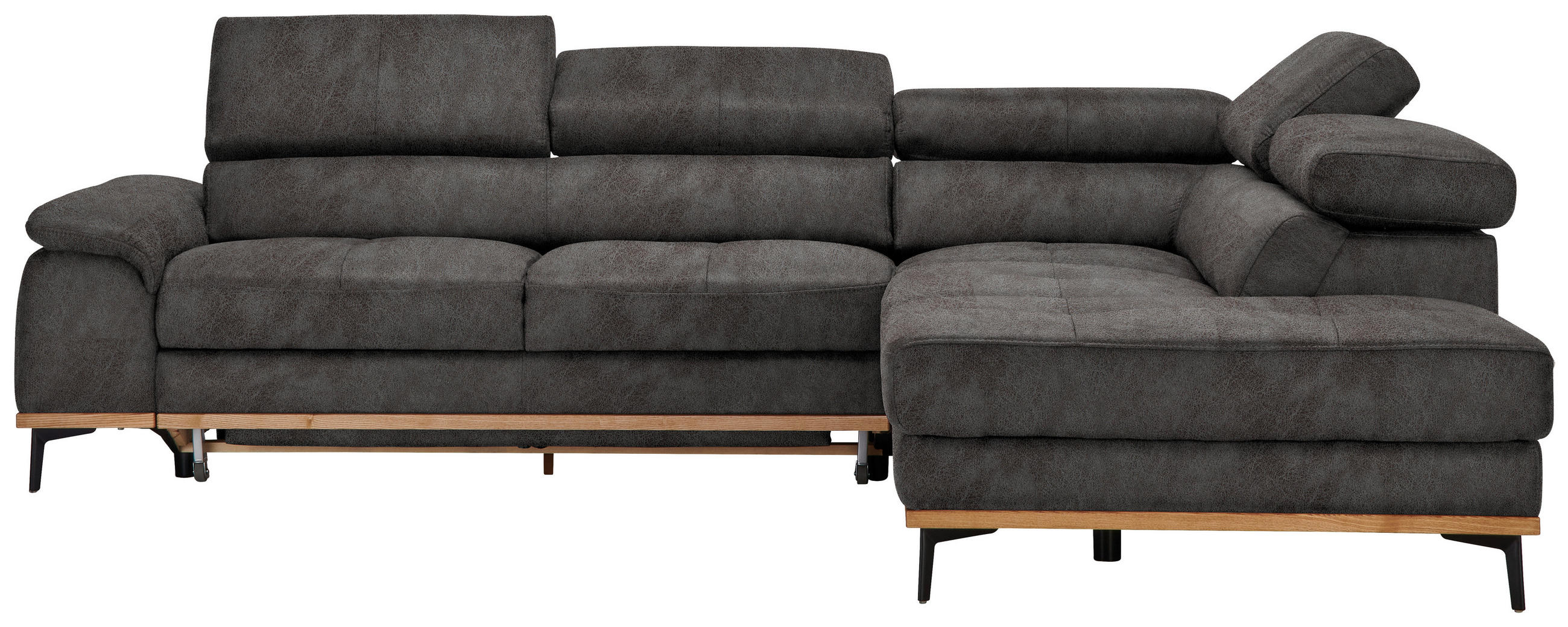 ECKSOFA Lederlook Anthrazit  - Anthrazit/Schwarz, Natur, Holz/Textil (282/226cm) - Novel