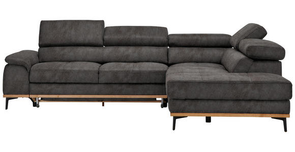 ECKSOFA  in Lederlook Anthrazit Bettkasten, Schlaffunktion, Kopfteilverstellung  282/226 cm  - Anthrazit/Schwarz, Natur, Holz/Textil (282/226cm) - Novel
