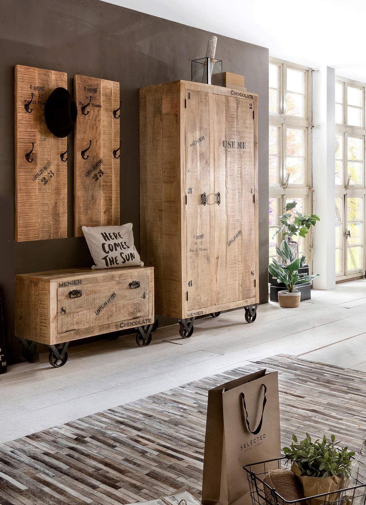 GARDEROBENPANEEL  in 35/110/8 cm  - Schwarz/Naturfarben, Design, Holz/Metall (35/110/8cm) - MID.YOU