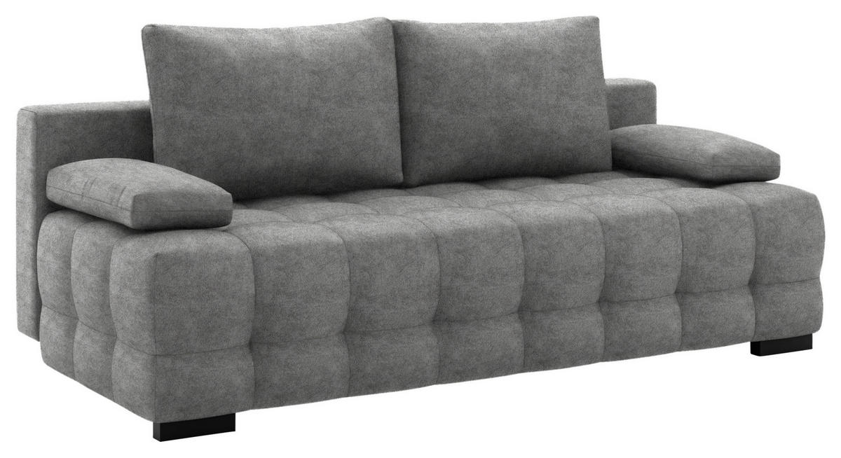 SCHLAFSOFA in Velours Hellgrau  - Hellgrau/Schwarz, KONVENTIONELL, Kunststoff/Textil (209/96/100cm) - Stylife
